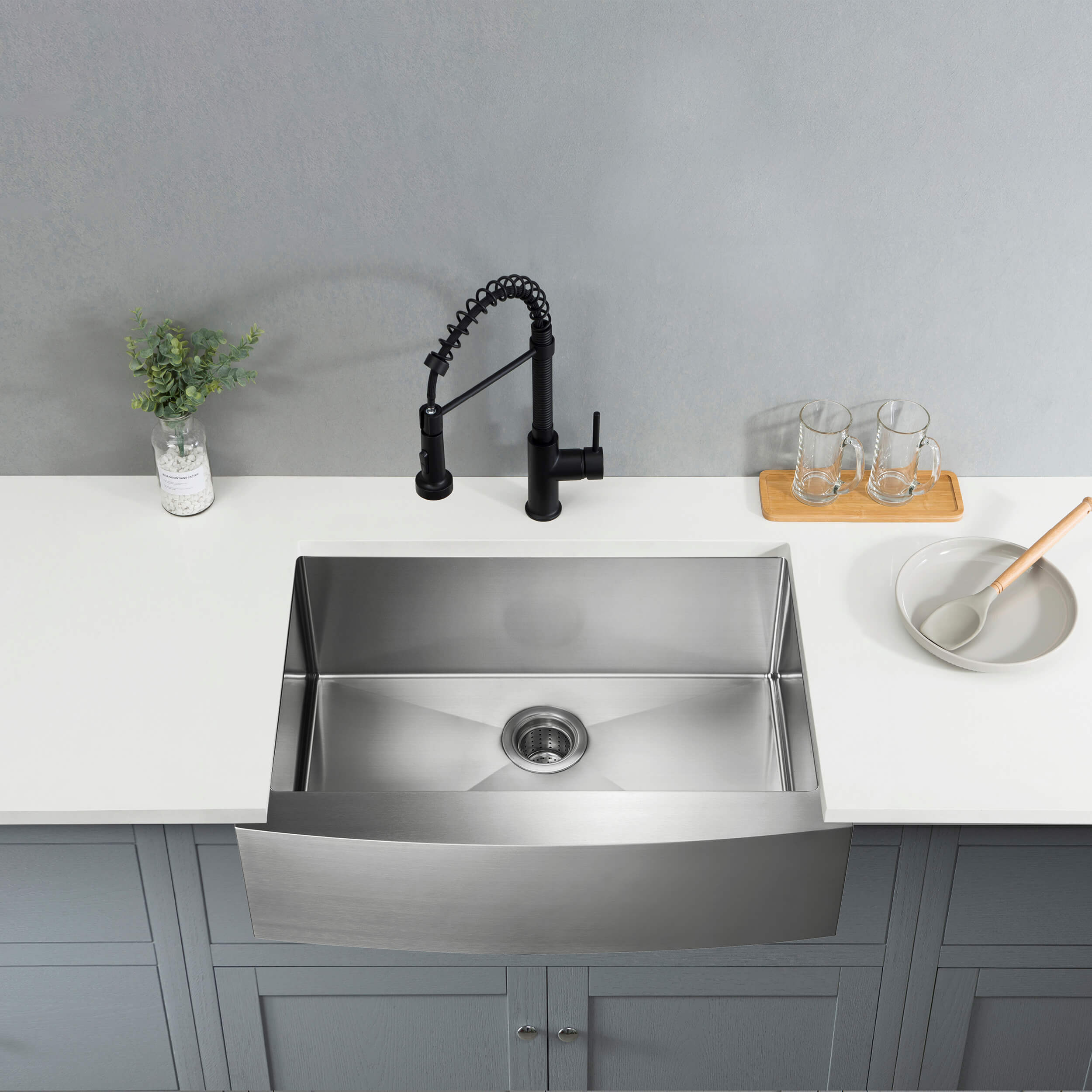 27" Handcrafted Farmhouse Apron Single Bowl Stainless Steel Kitchen Sink - C1-27SF