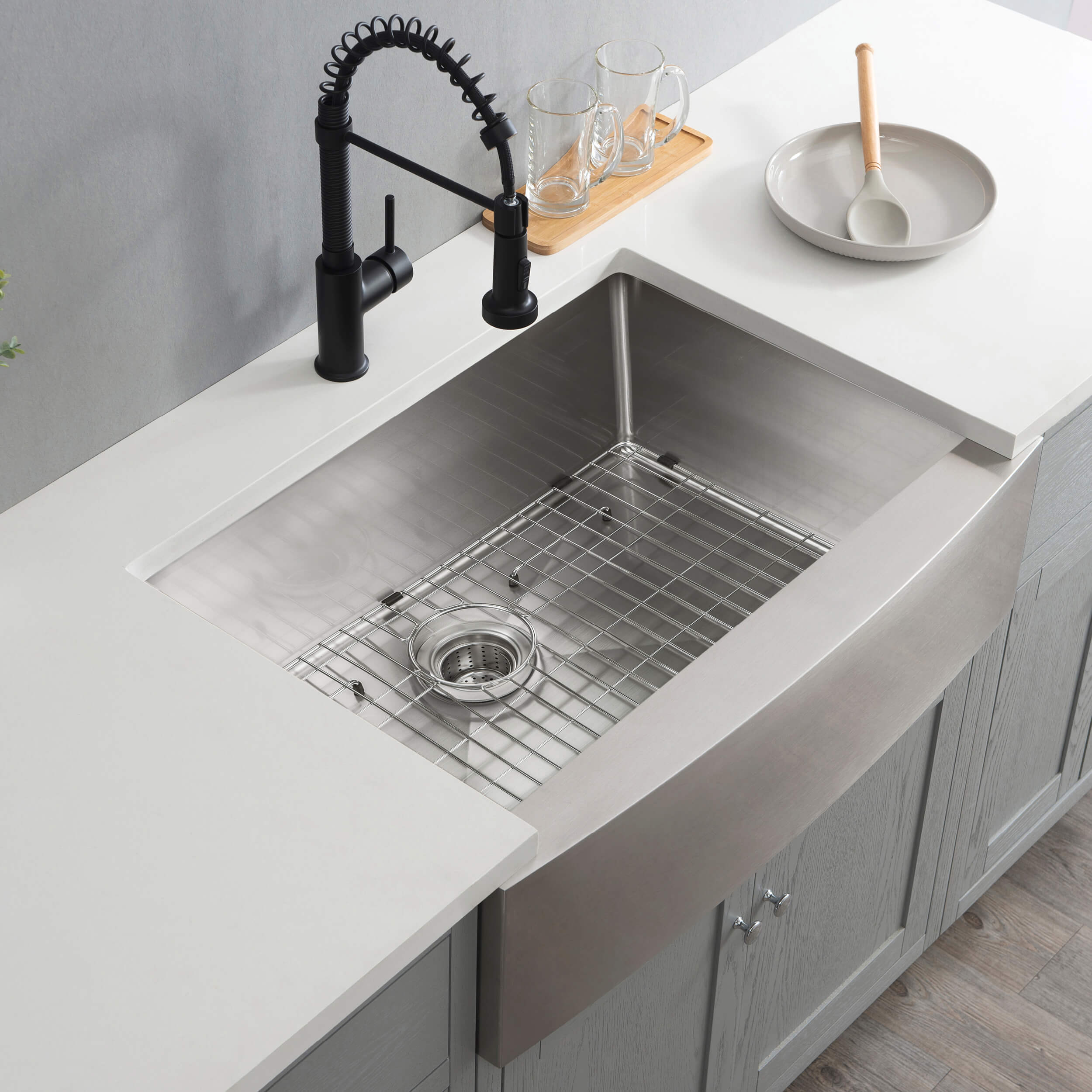27" Handcrafted Farmhouse Apron Single Bowl Stainless Steel Kitchen Sink - C1-27SF