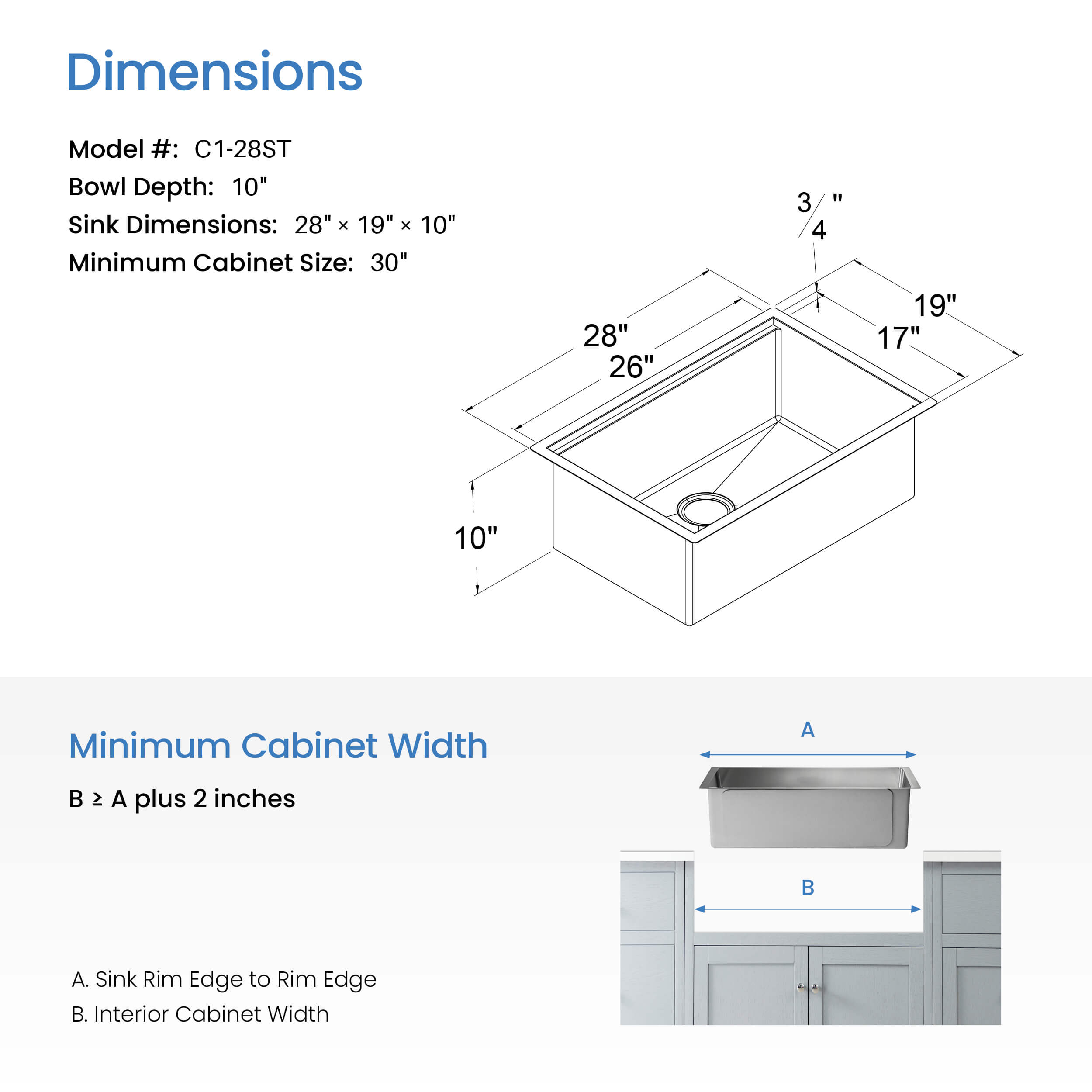 28" Undermount Single Bowl Stainless Steel Workstation Sink