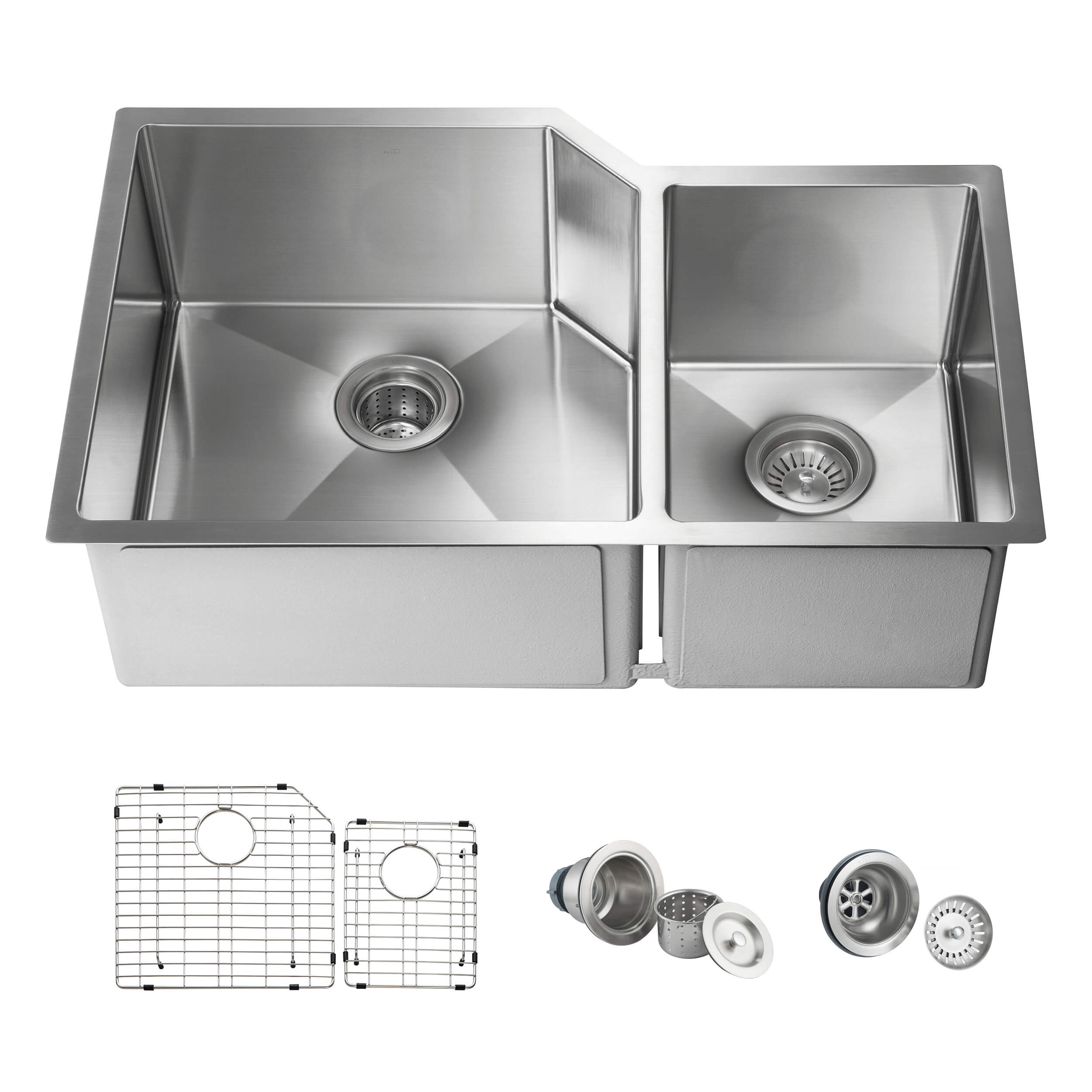 32" Handcrafted Undermount Double Bowl Stainless Steel Kitchen Sink