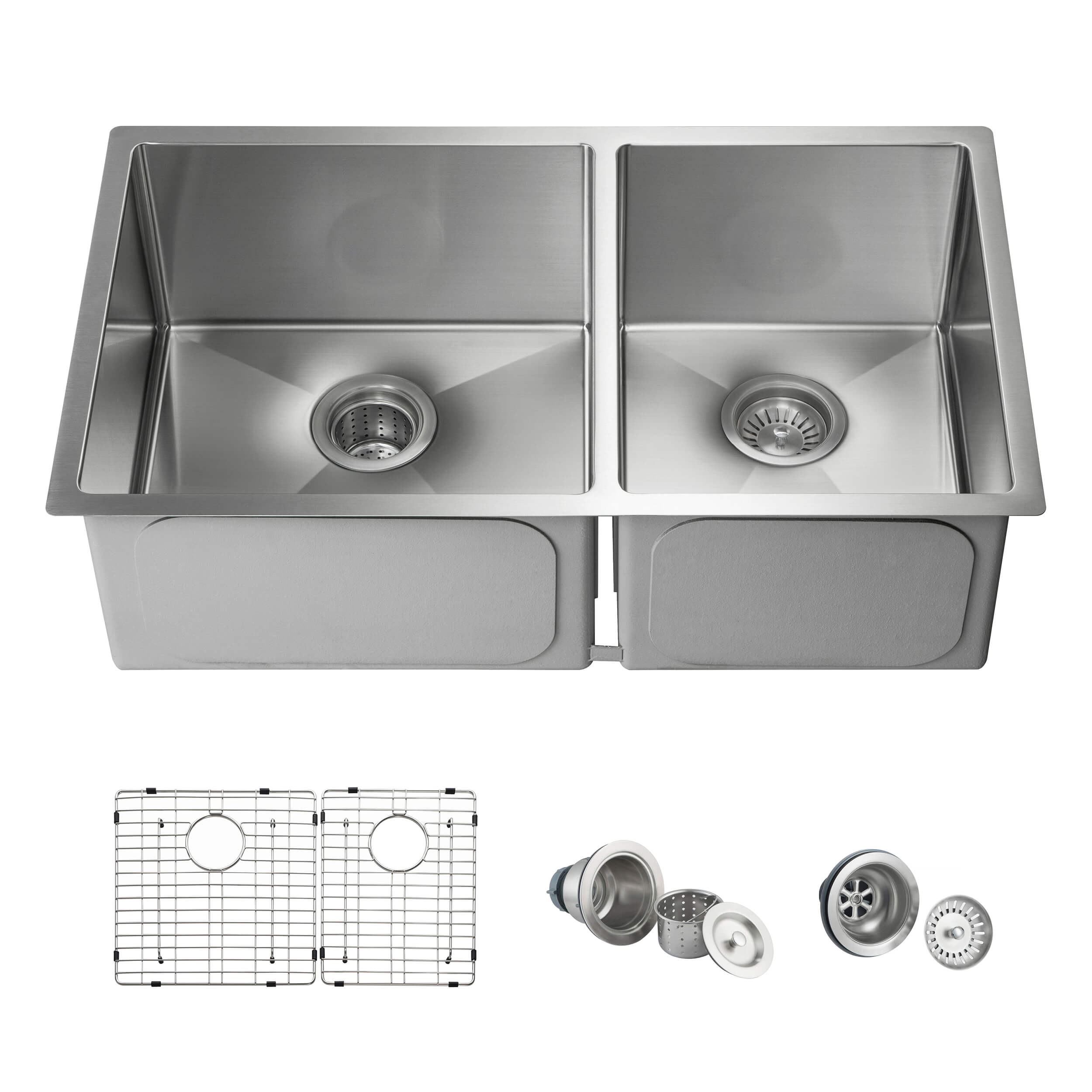 32 3/4" Handcrafted Undermount Double Bowl Stainless Steel Kitchen Sink