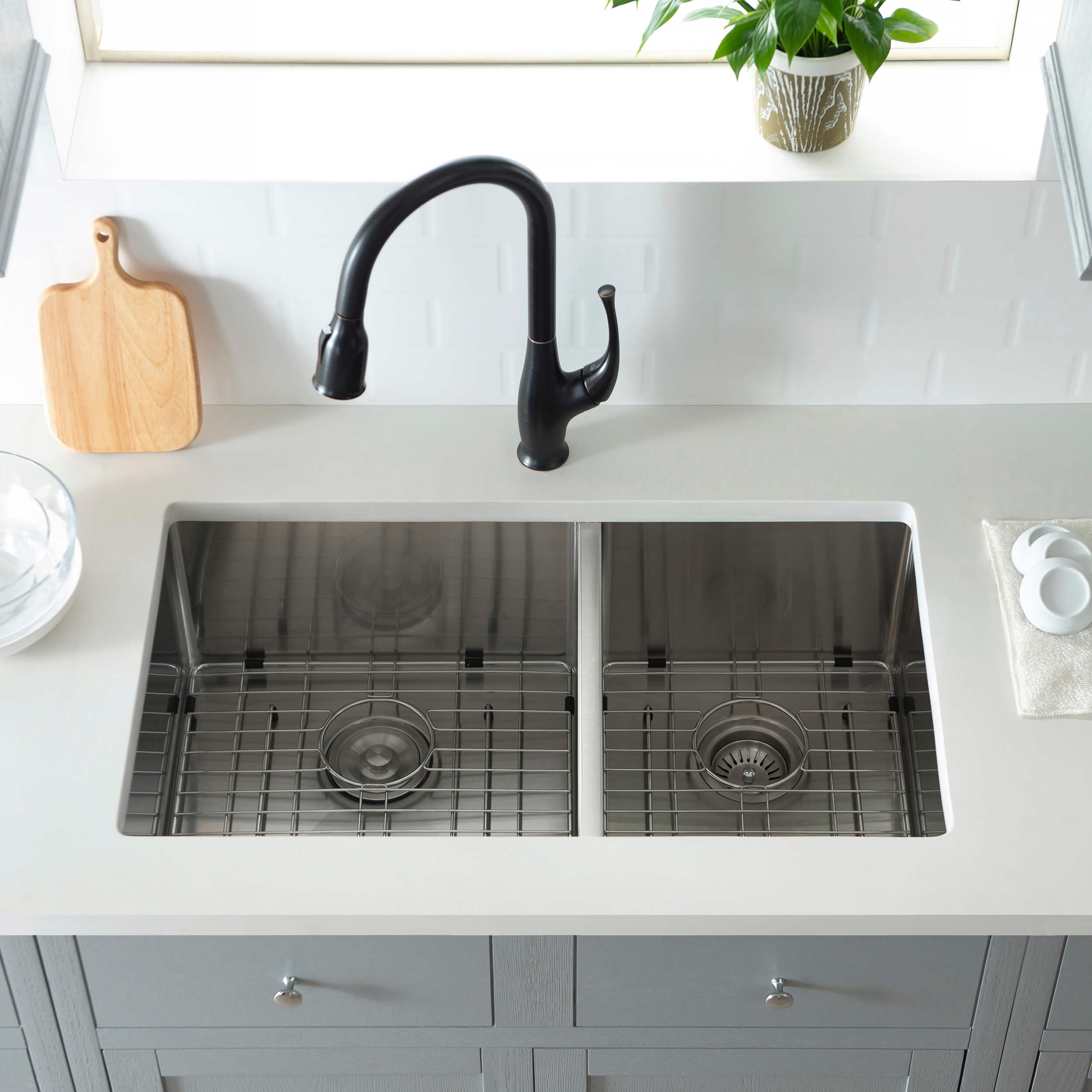 32 3/4" Handcrafted Undermount Double Bowl Stainless Steel Kitchen Sink