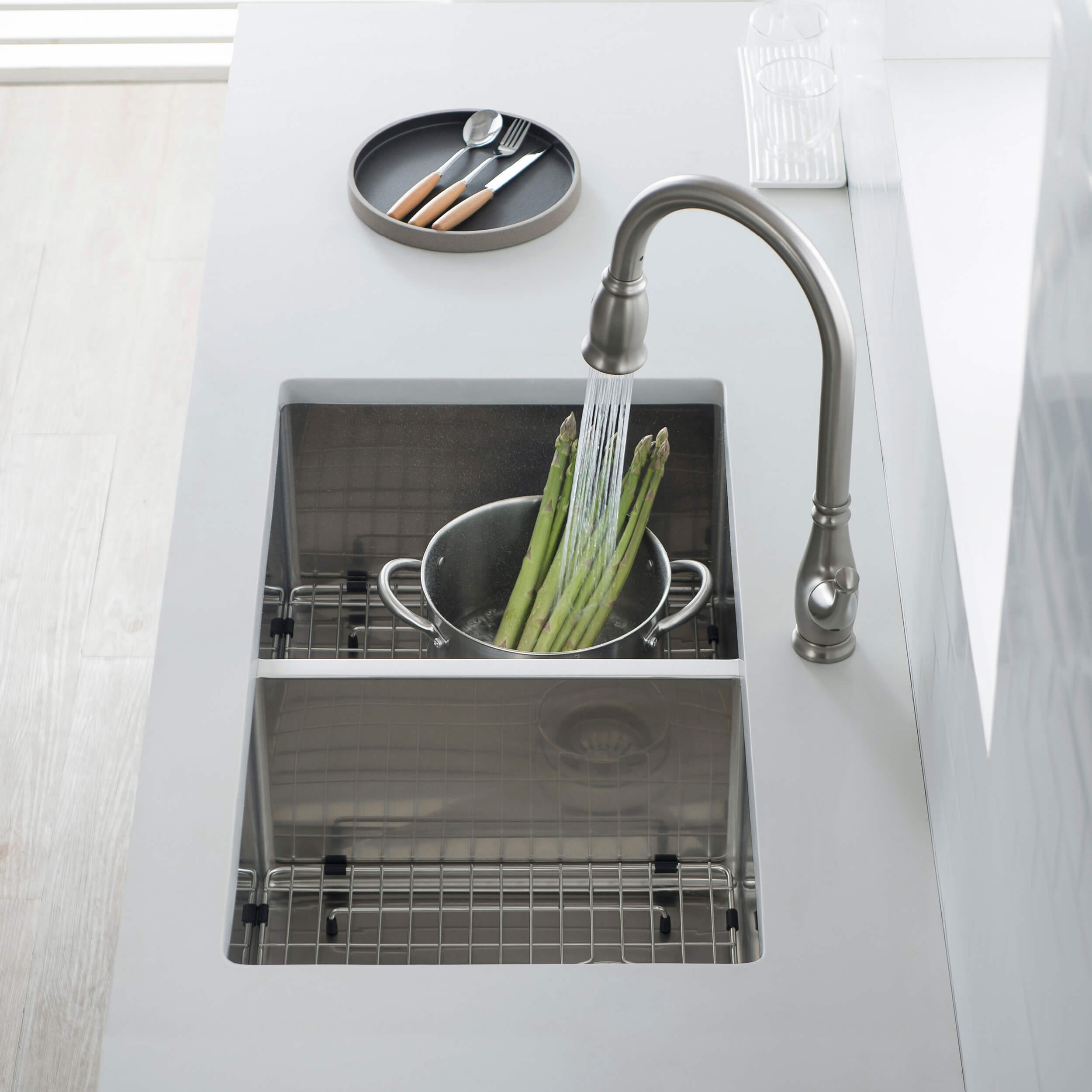 32 3/4" Handcrafted Undermount Double Bowl Stainless Steel Kitchen Sink
