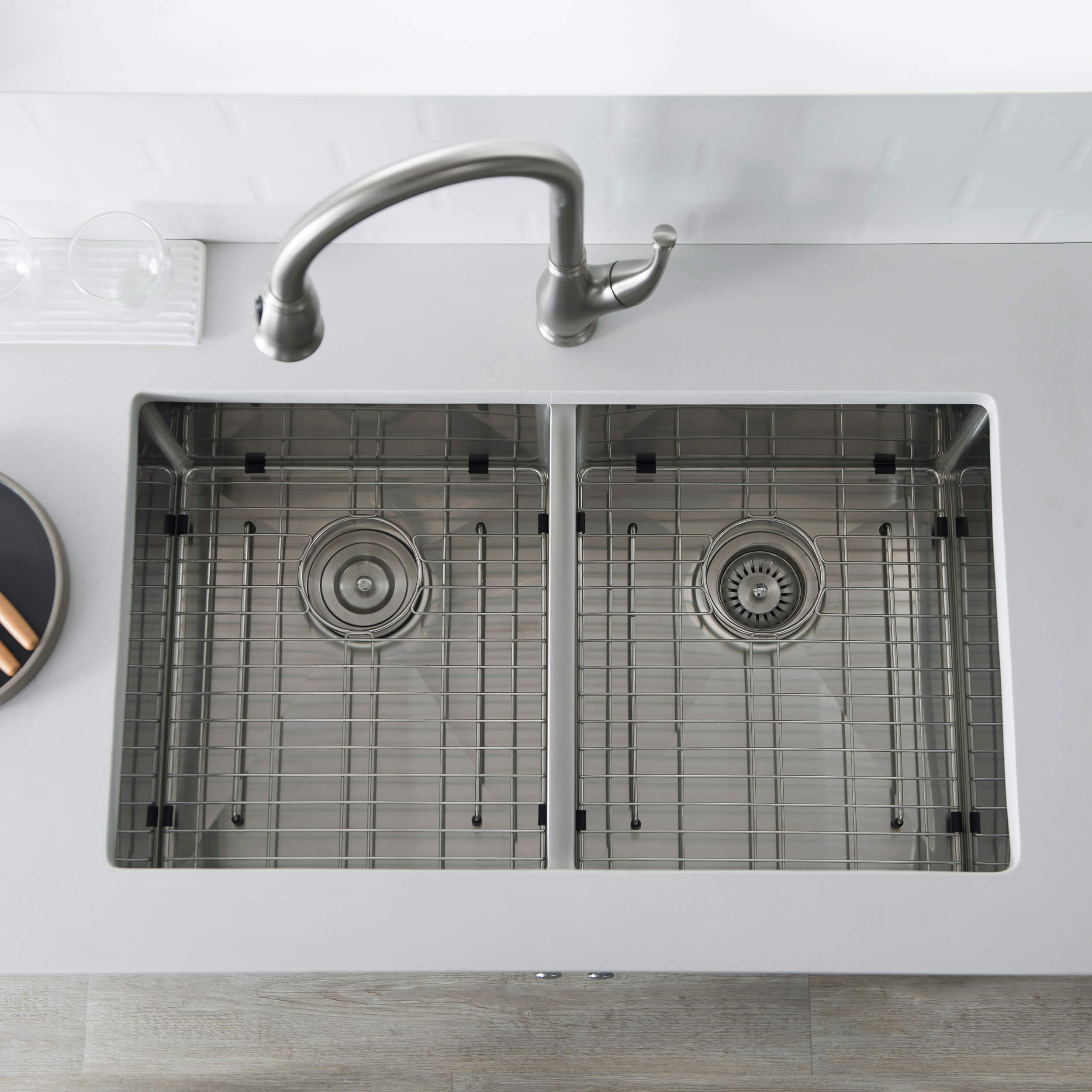 32 3/4" Handcrafted Undermount Double Bowl Stainless Steel Kitchen Sink