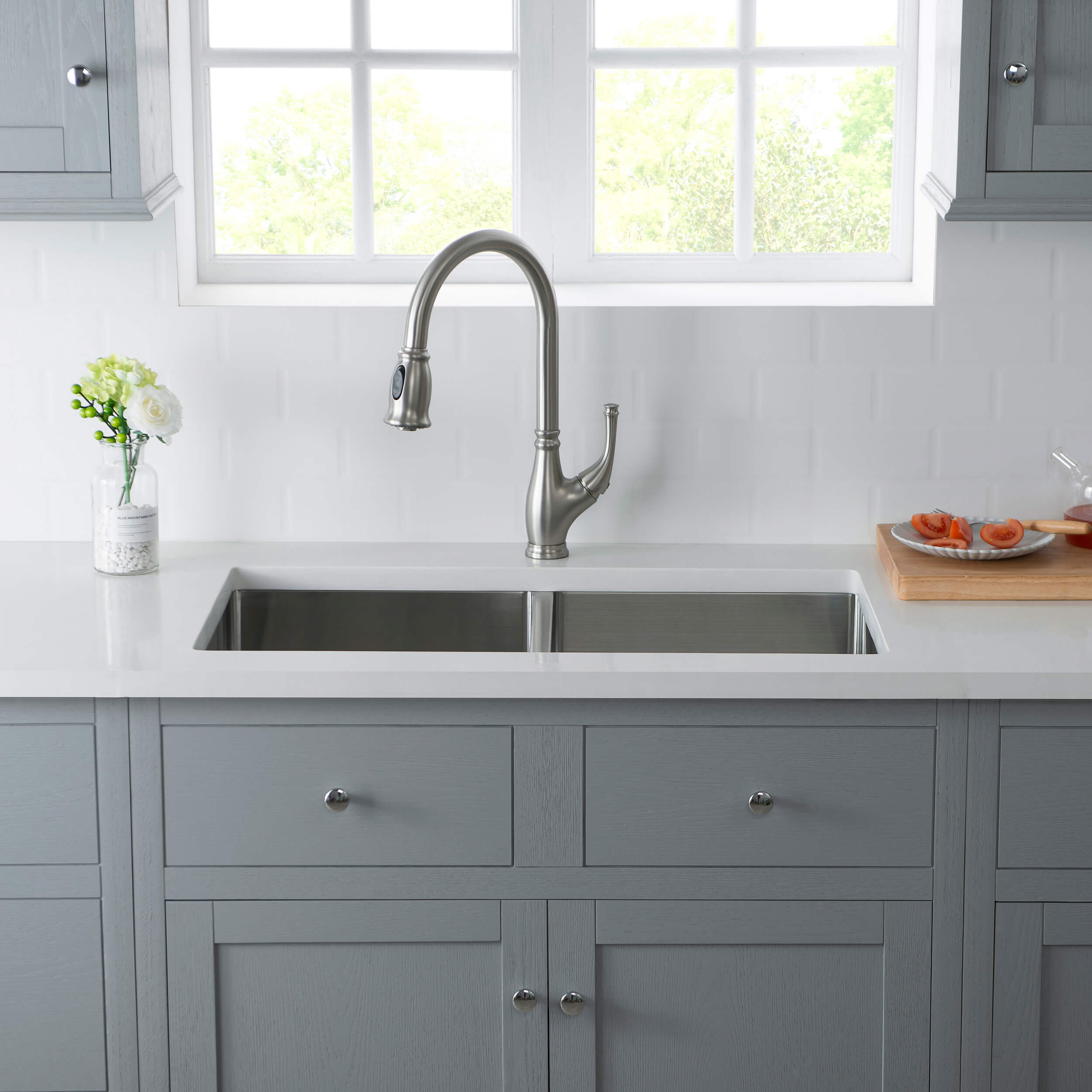 32 3/4" Handcrafted Undermount Double Bowl Stainless Steel Kitchen Sink