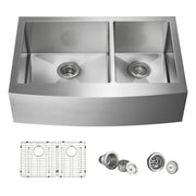 33″ Handcrafted Farmhouse Apron Double Bowl Stainless Steel Kitchen Sink – C1-33DF
