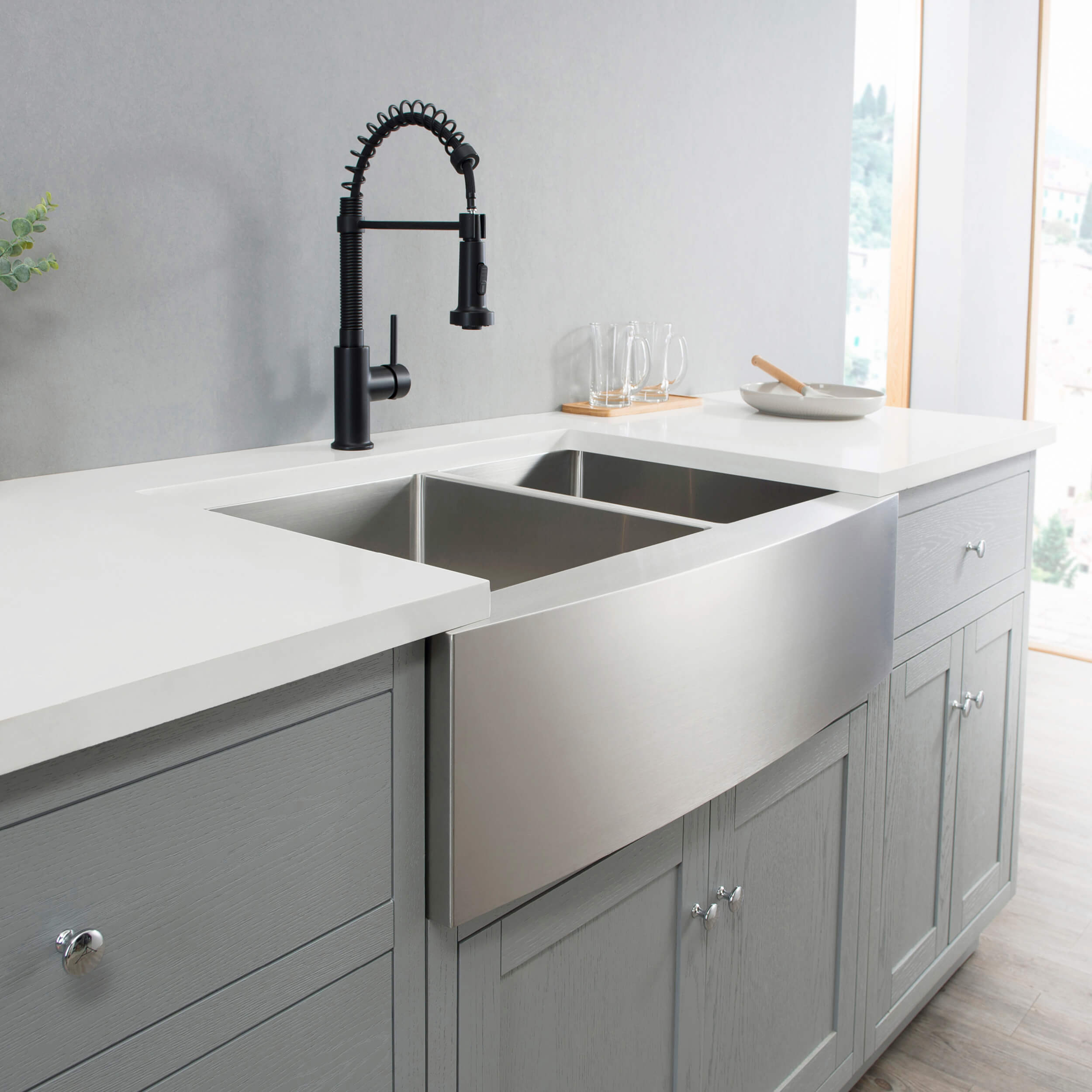 33″ Handcrafted Farmhouse Apron Double Bowl Stainless Steel Kitchen Sink – C1-33DF