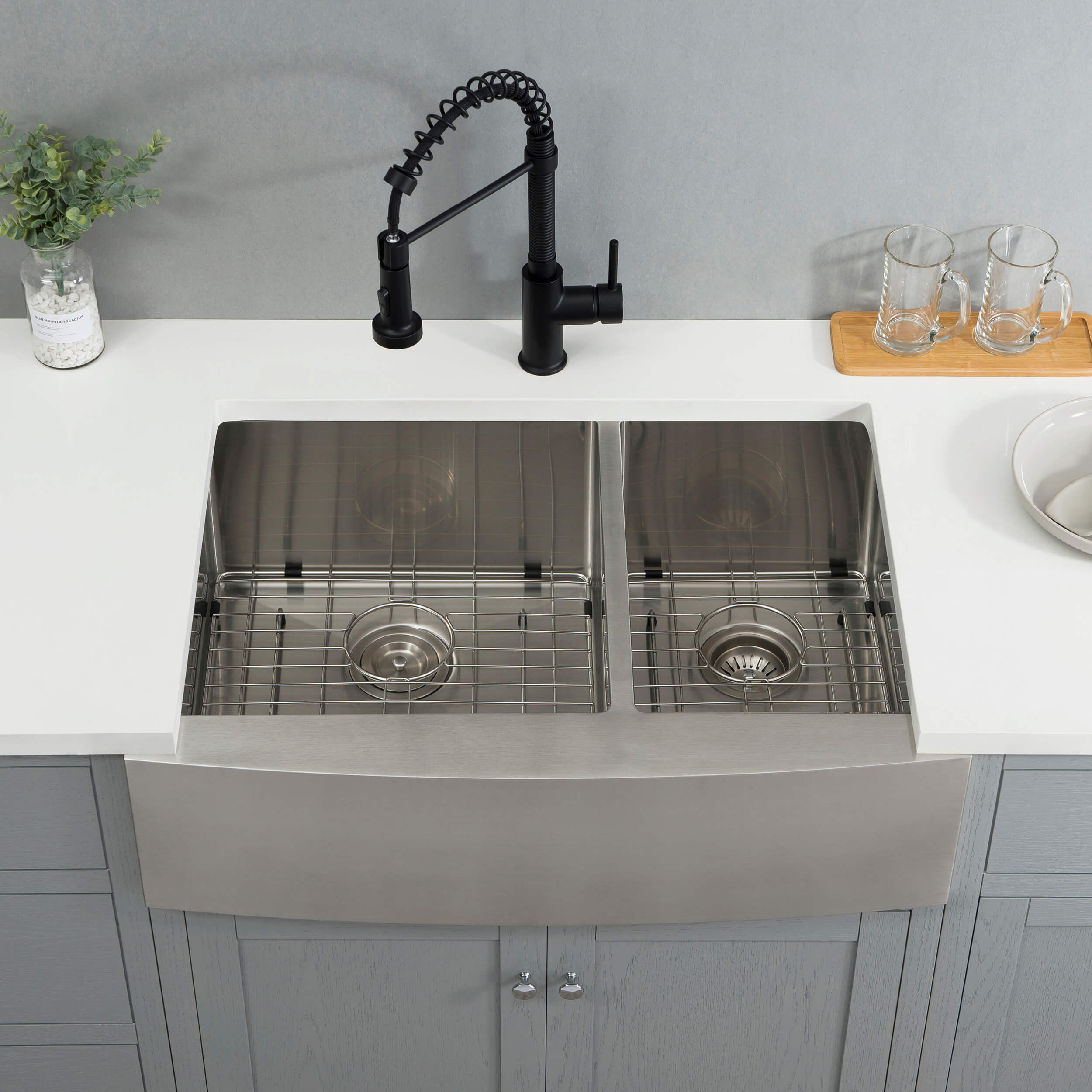 33″ Handcrafted Farmhouse Apron Double Bowl Stainless Steel Kitchen Sink – C1-33DF