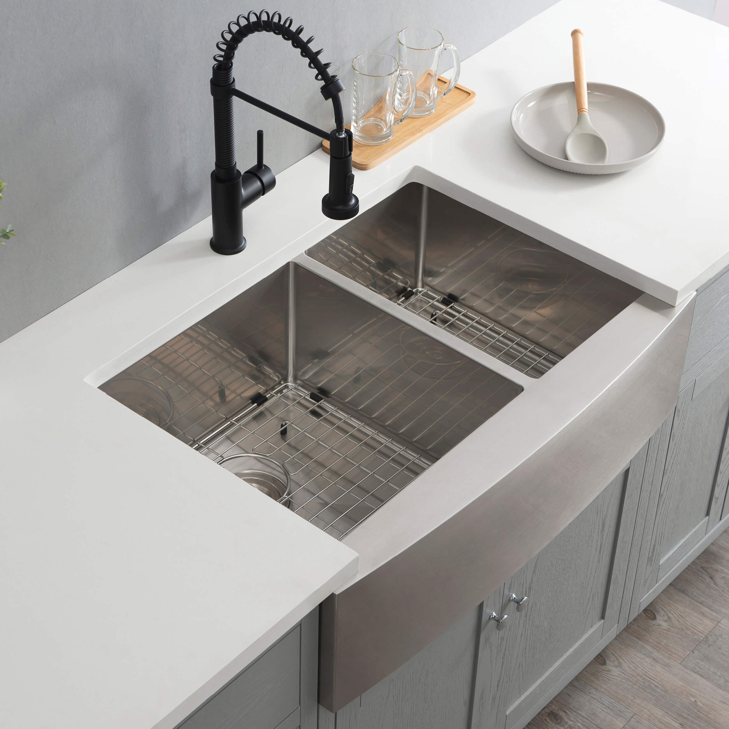 33″ Handcrafted Farmhouse Apron Double Bowl Stainless Steel Kitchen Sink – C1-33DF