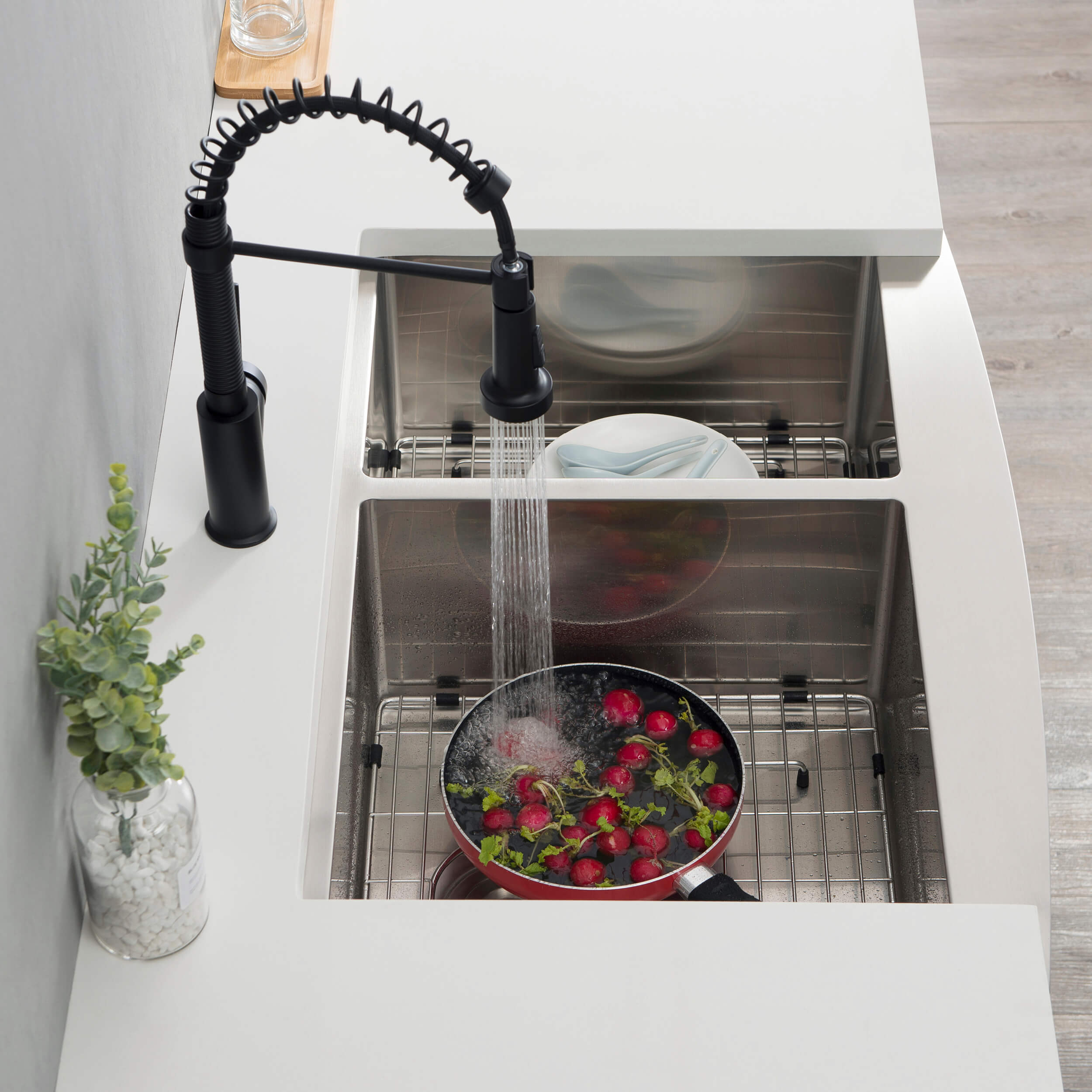 33″ Handcrafted Farmhouse Apron Double Bowl Stainless Steel Kitchen Sink – C1-33DF