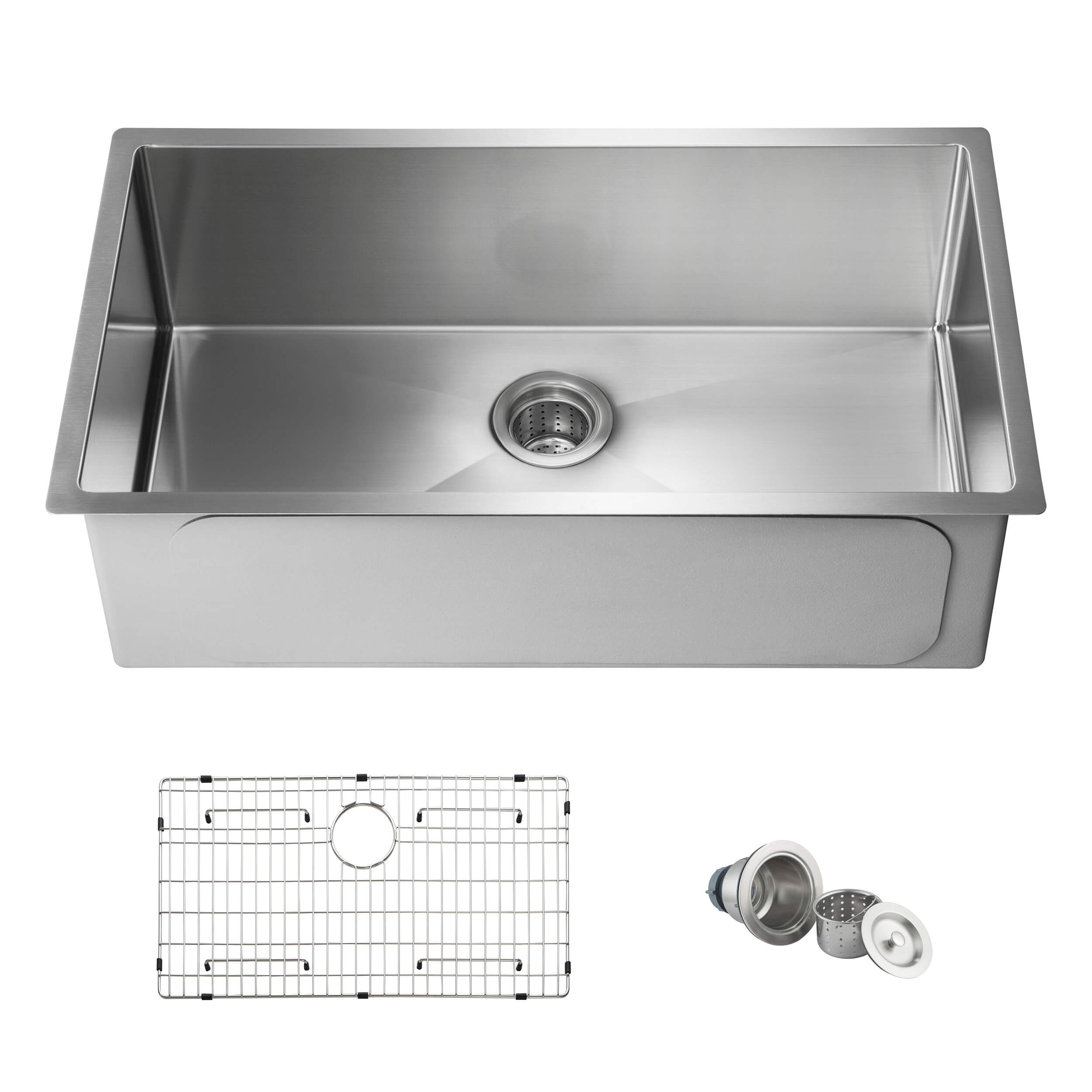 32 3/4" Handcrafted Undermount Single Bowl 16 gauge Stainless Steel Kitchen Sink