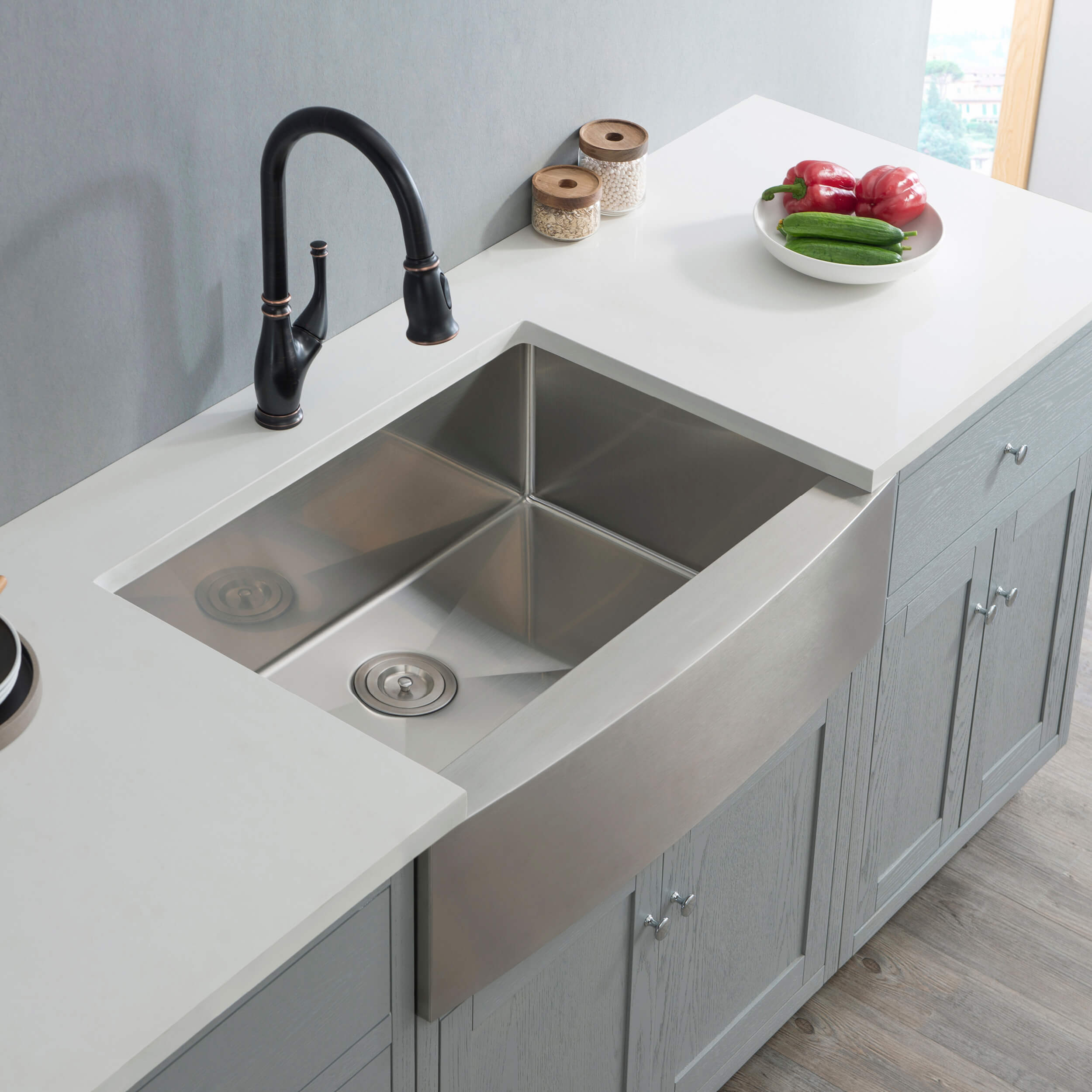 33" Handcrafted Farmhouse Apron Single Bowl Stainless Steel Kitchen Sink - C1-33SF