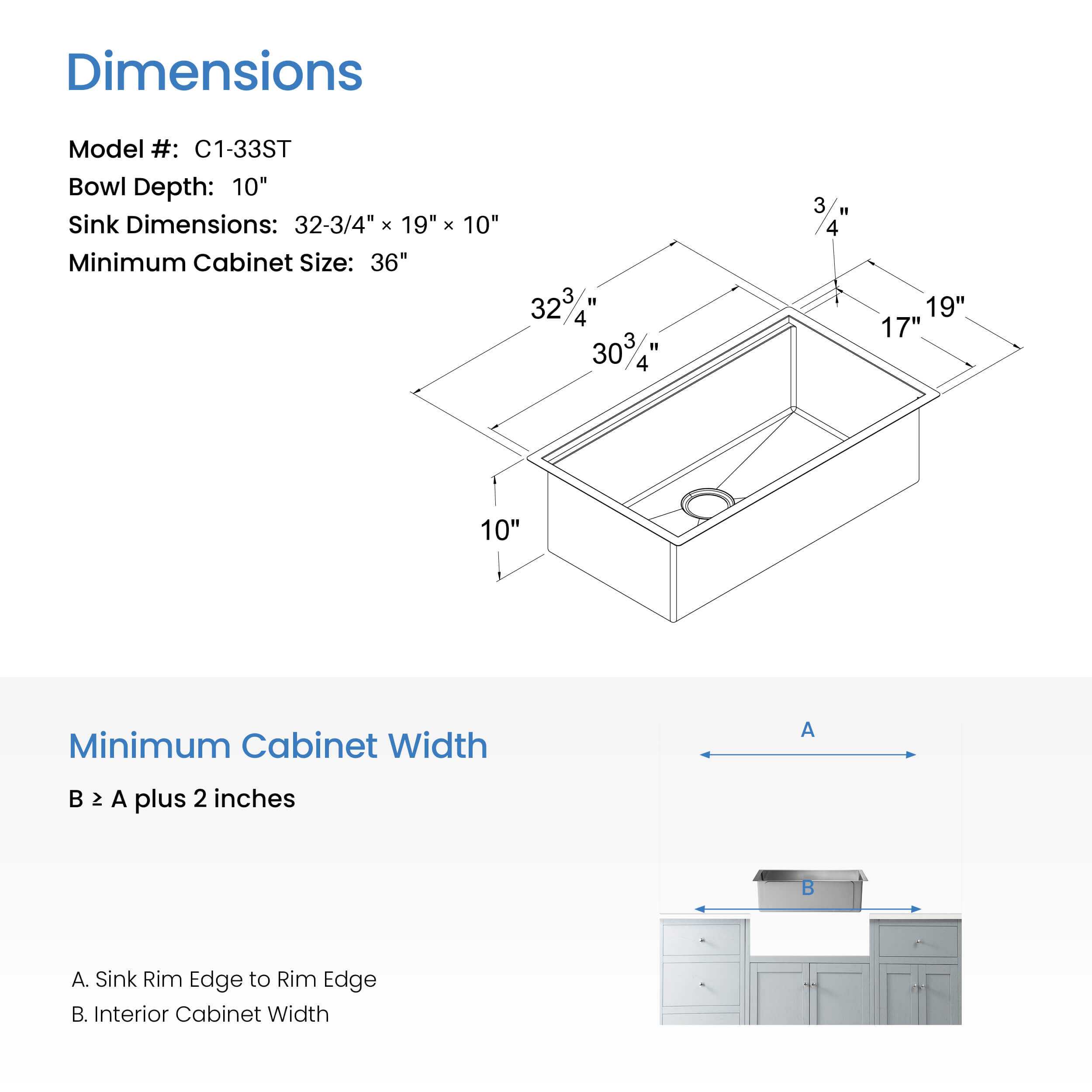 33" Undermount Single Bowl Stainless Steel Workstation Sink