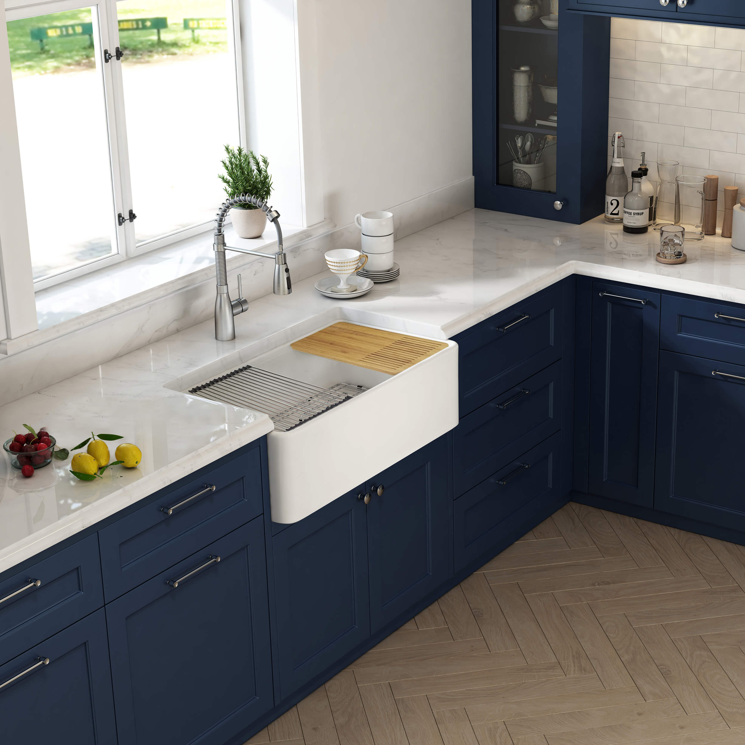 Nova 33" Farmhouse Fireclay Kitchen Workstation Sink