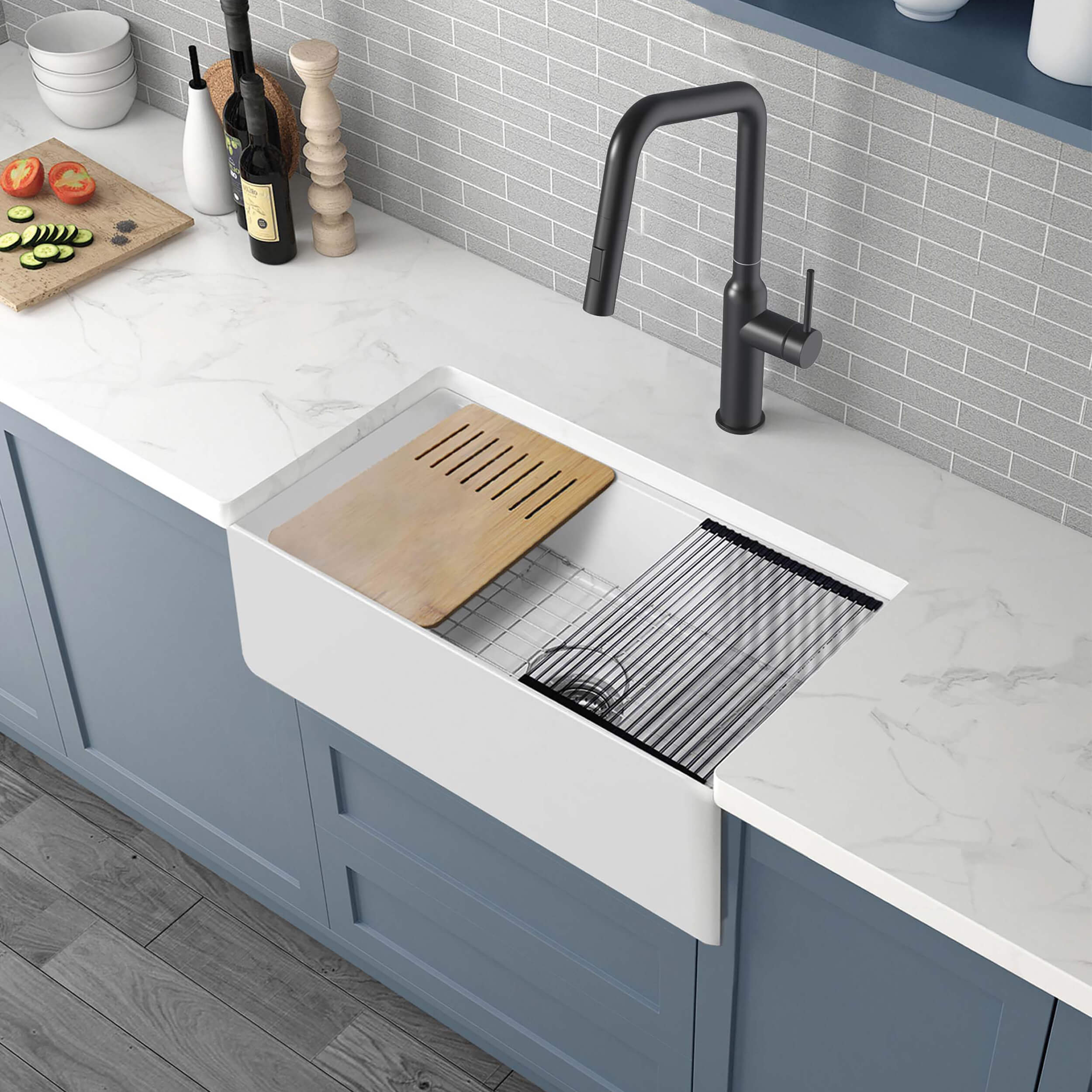 Nova 33" Farmhouse Fireclay Kitchen Workstation Sink