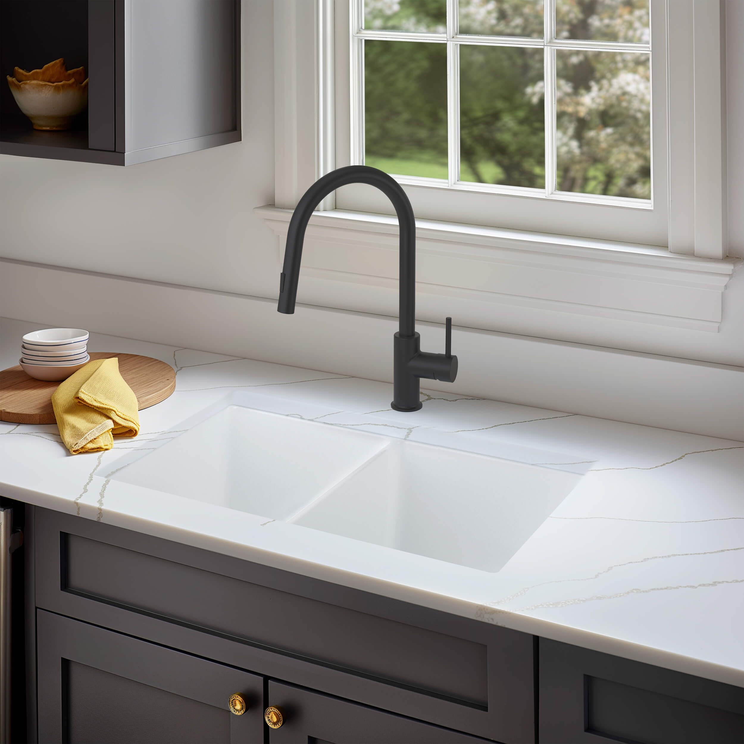 32" Fireclay Double Bowl Drop-In/Undermount Kitchen Sink - C2-32D