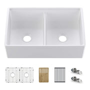 33" Fireclay Double Bowl Farmhouse Kitchen Workstation Sink - C2-33DFT