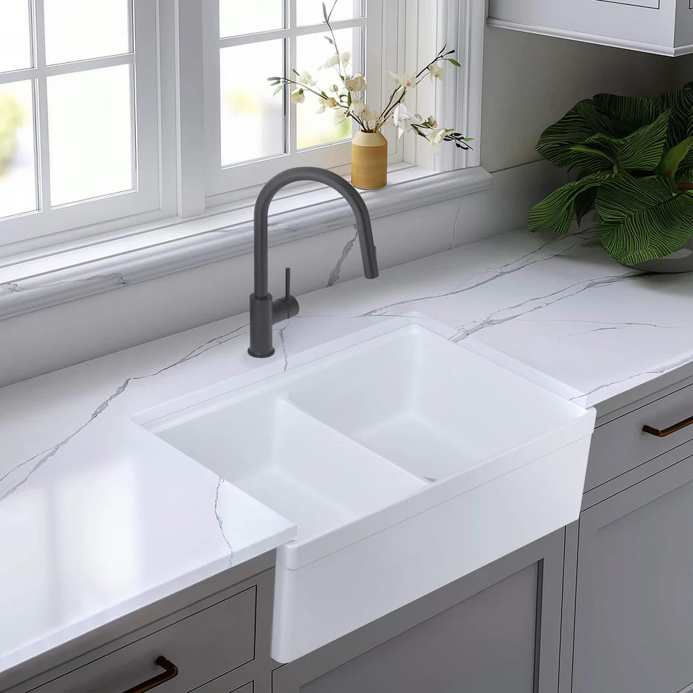33" Fireclay Double Bowl Farmhouse Kitchen Workstation Sink - C2-33DFT
