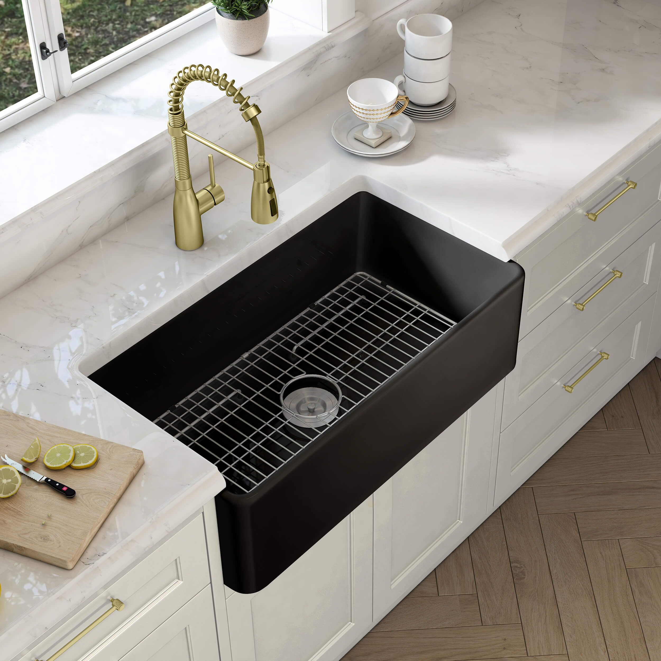Nova 36″ Matte Black Fireclay Single Bowl Kitchen Farmhouse Sink – C2-36SF