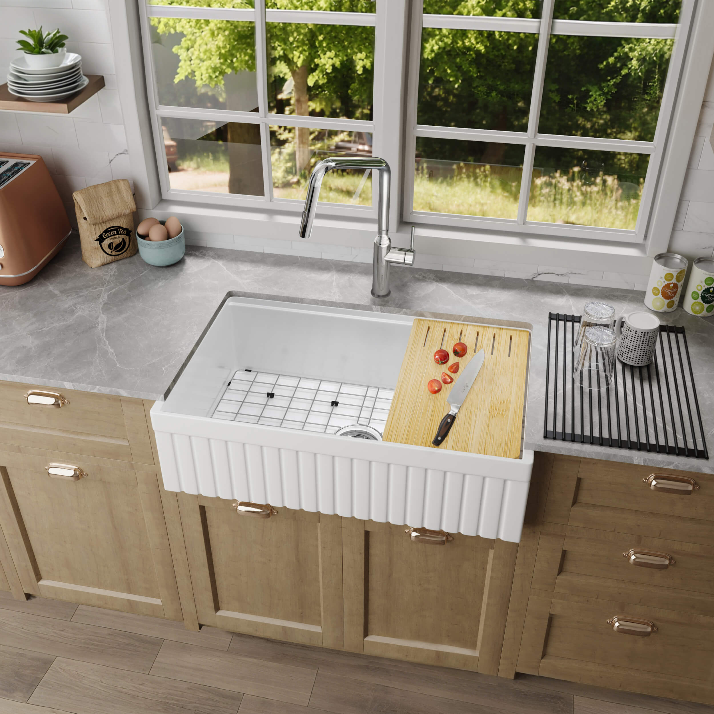 Pillar 33? Kitchen Farmhouse Fireclay Workstation Sink