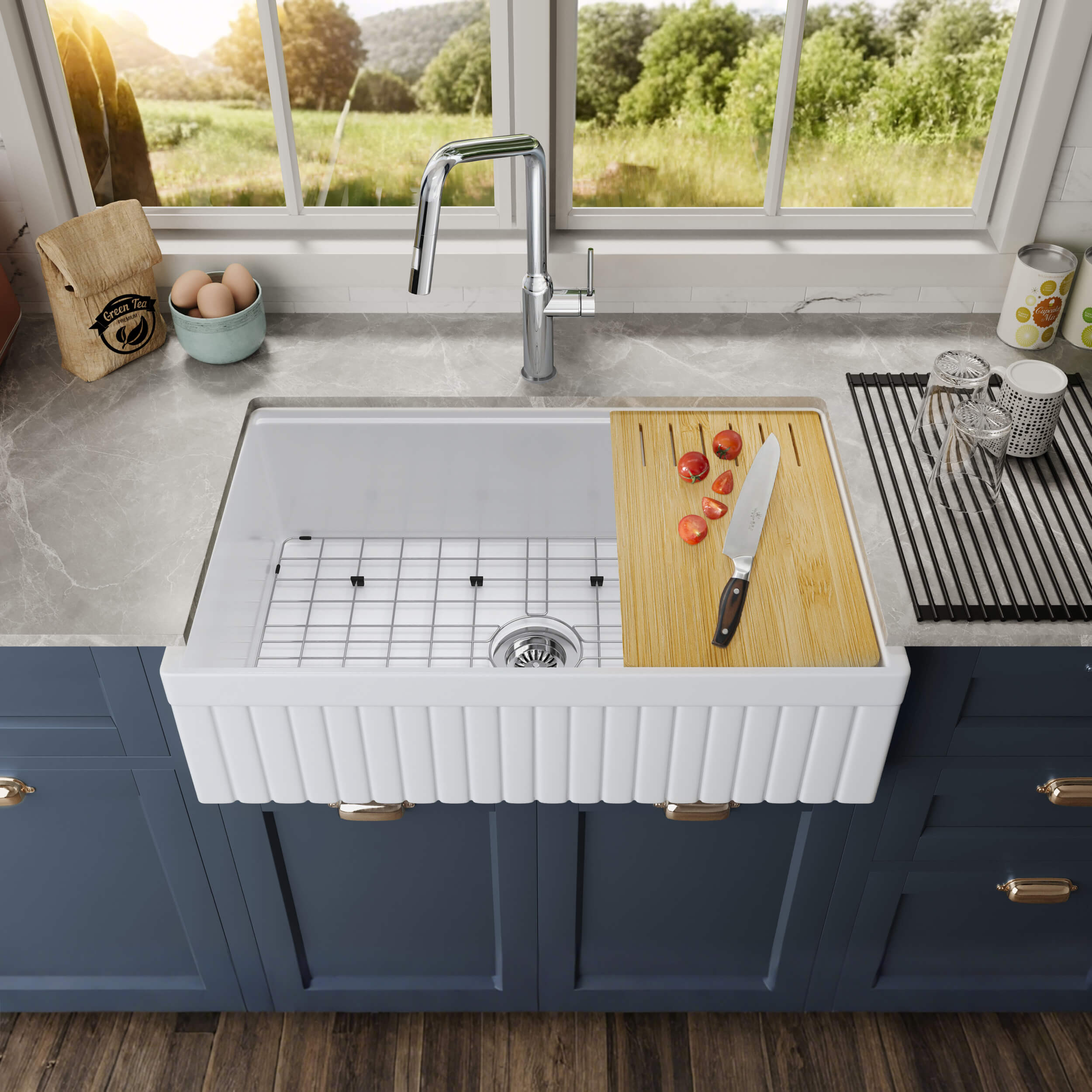 Pillar 33? Kitchen Farmhouse Fireclay Workstation Sink