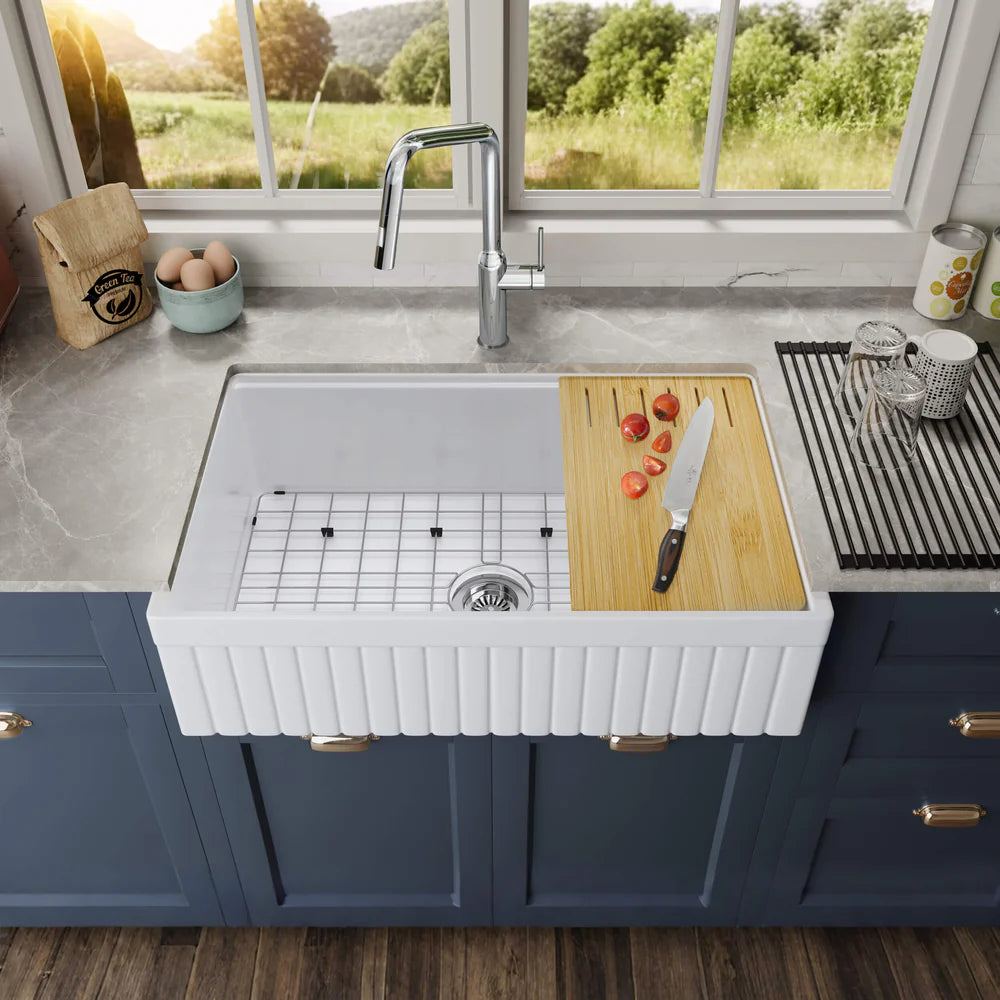 Nova 33″ Reversible Apron Kitchen Farmhouse Fireclay Workstation Sink - C2-33SFPIT