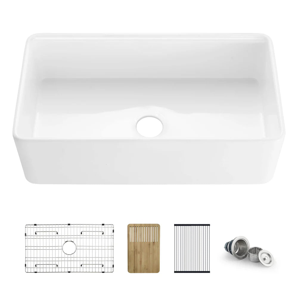 Nova 33" Farmhouse Fireclay Kitchen Workstation Sink - C2-33SFT