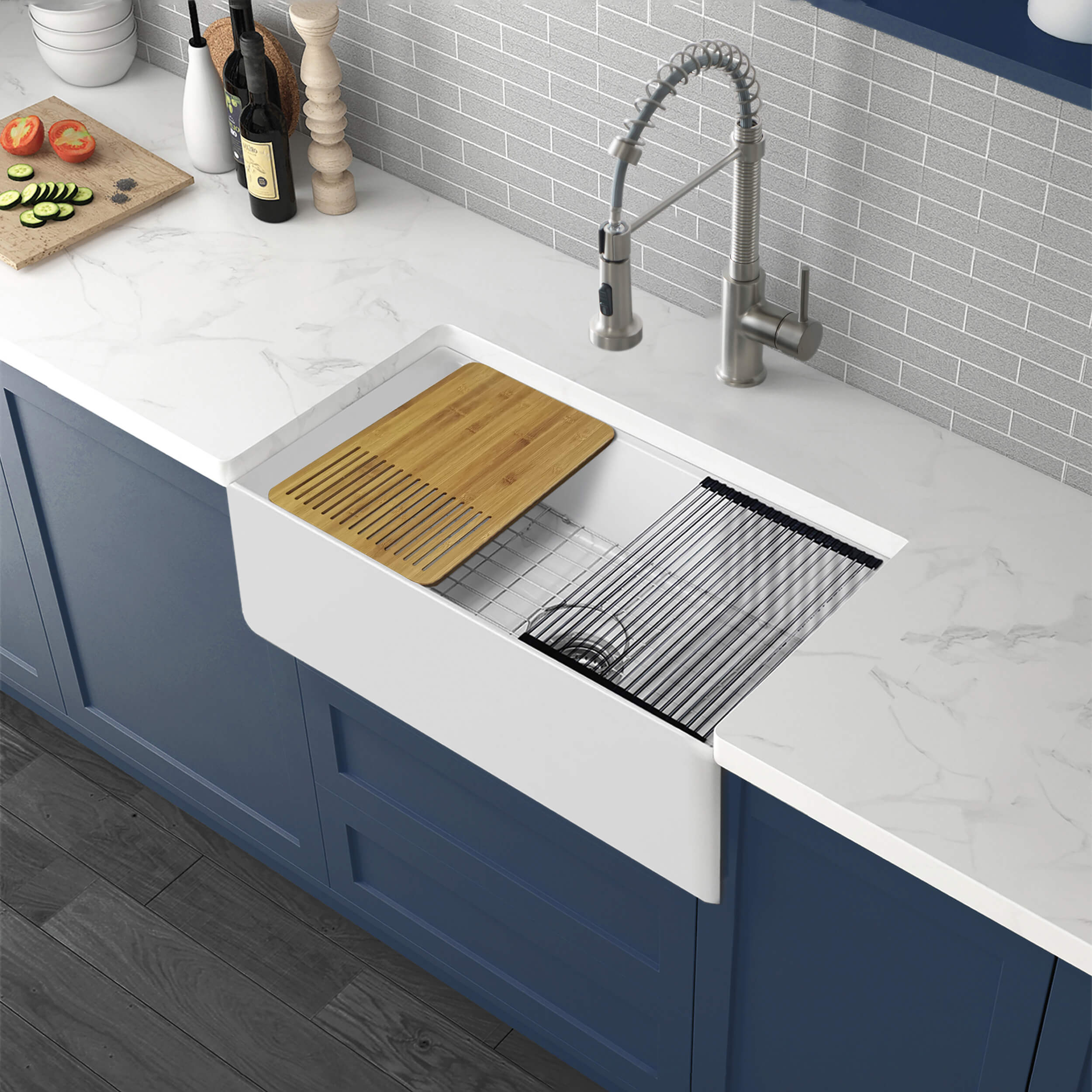Nova 30" Farmhouse Fireclay Kitchen Workstation Sink