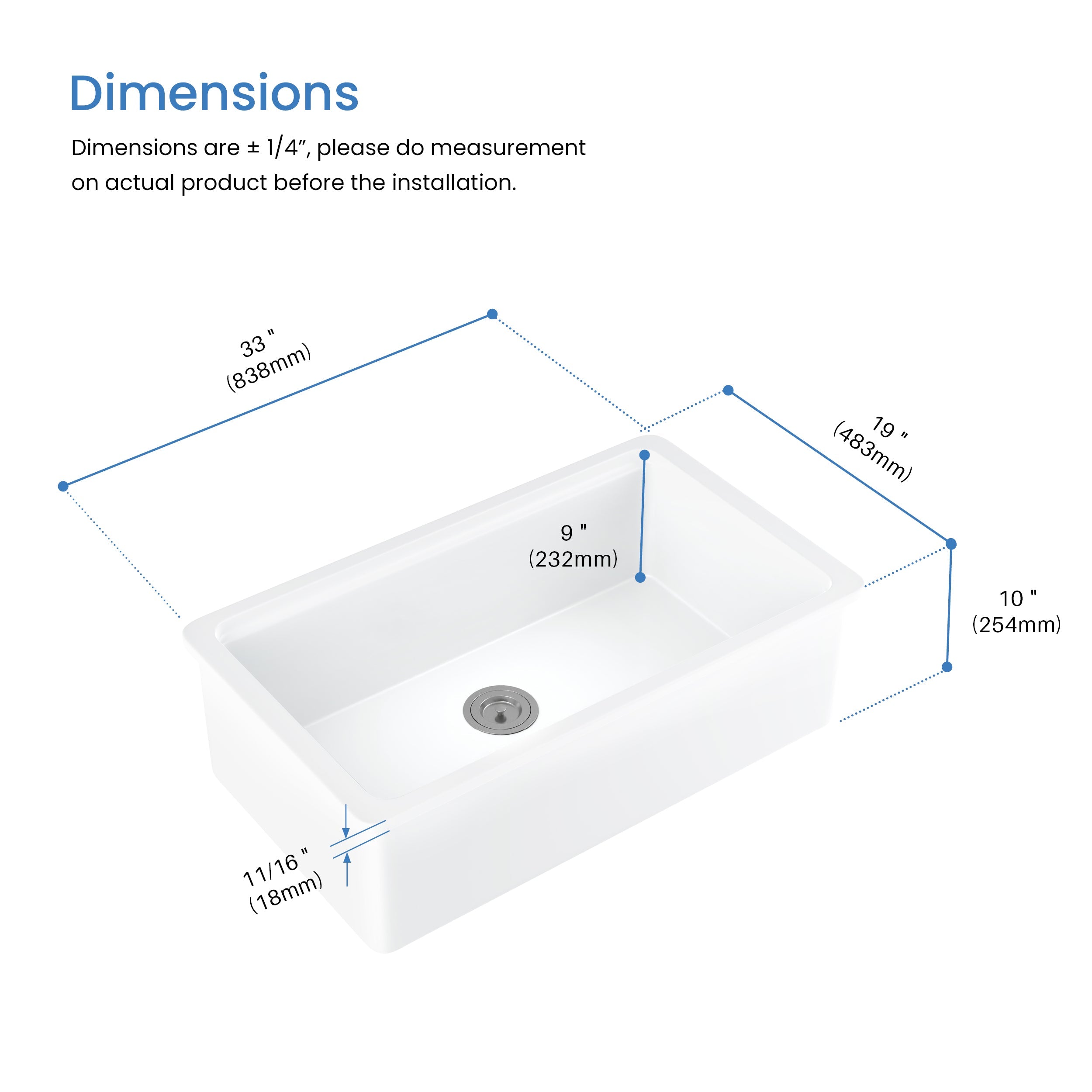 33" Fireclay Undermount  Workstation Sink