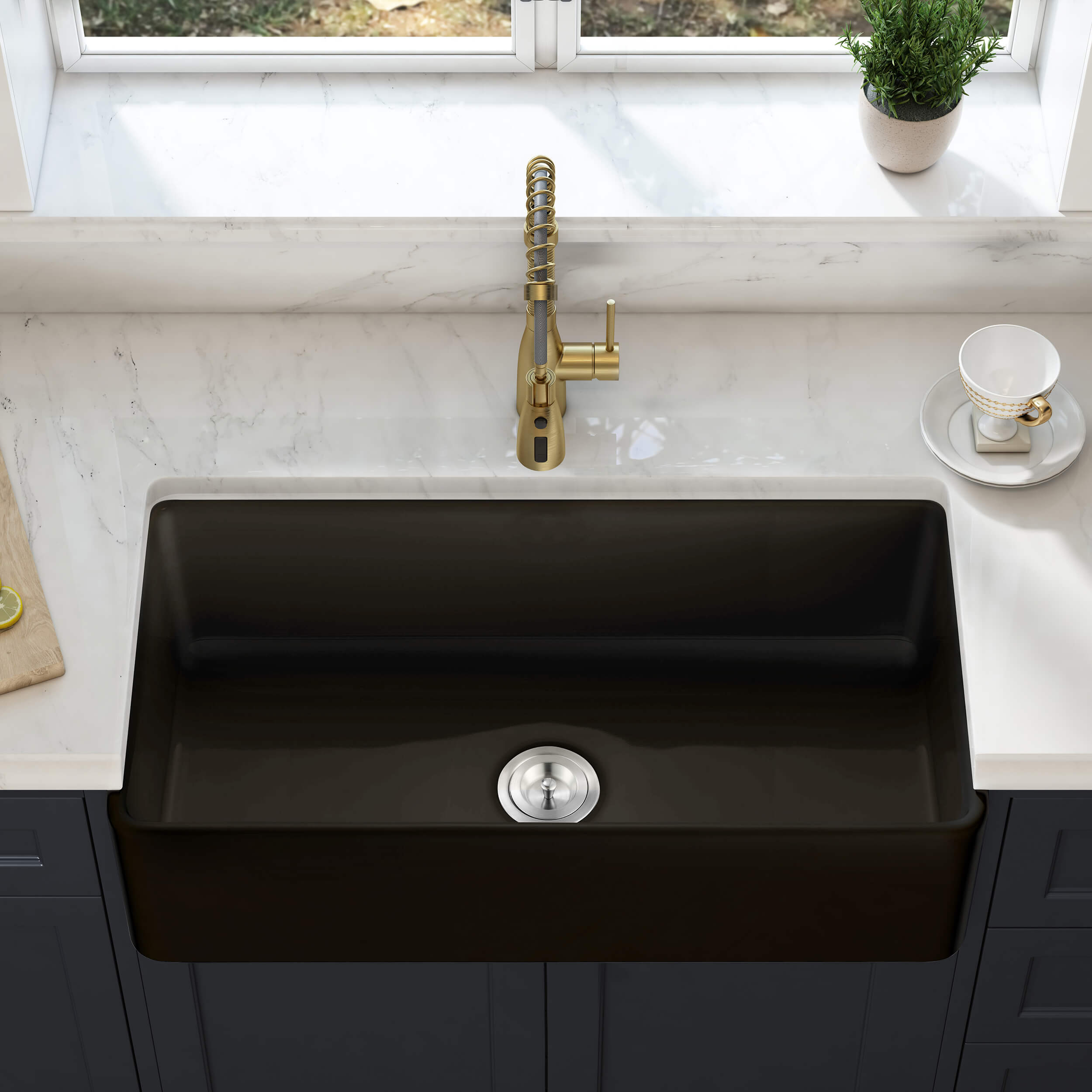 Nova 36″ Matte Black Fireclay Single Bowl Kitchen Farmhouse Sink – C2-36SF