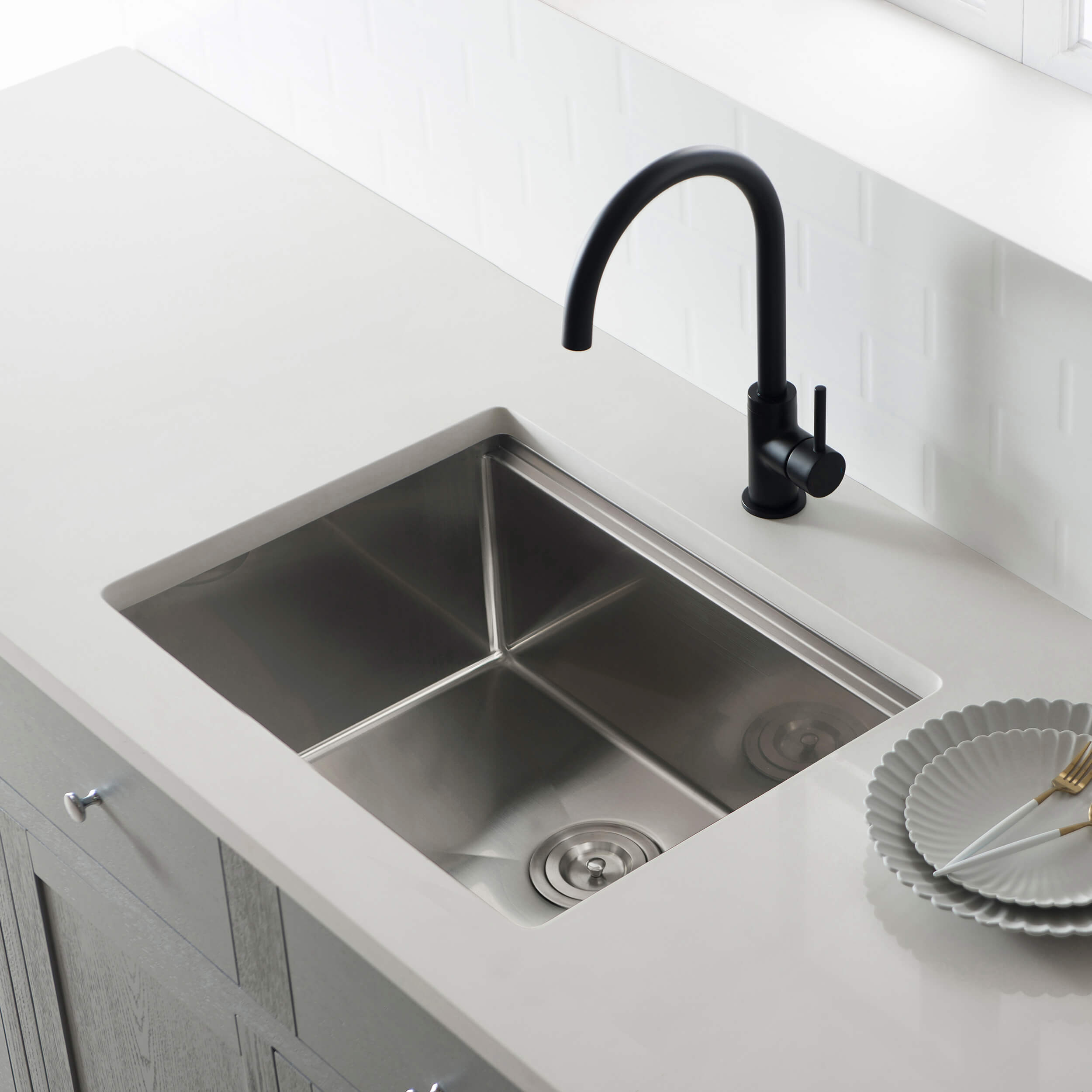 24" Handcrafted 316 Marine Grade Stainless Steel 16 Gauge Single Bowl Workstation Undermount Kitchen Sink