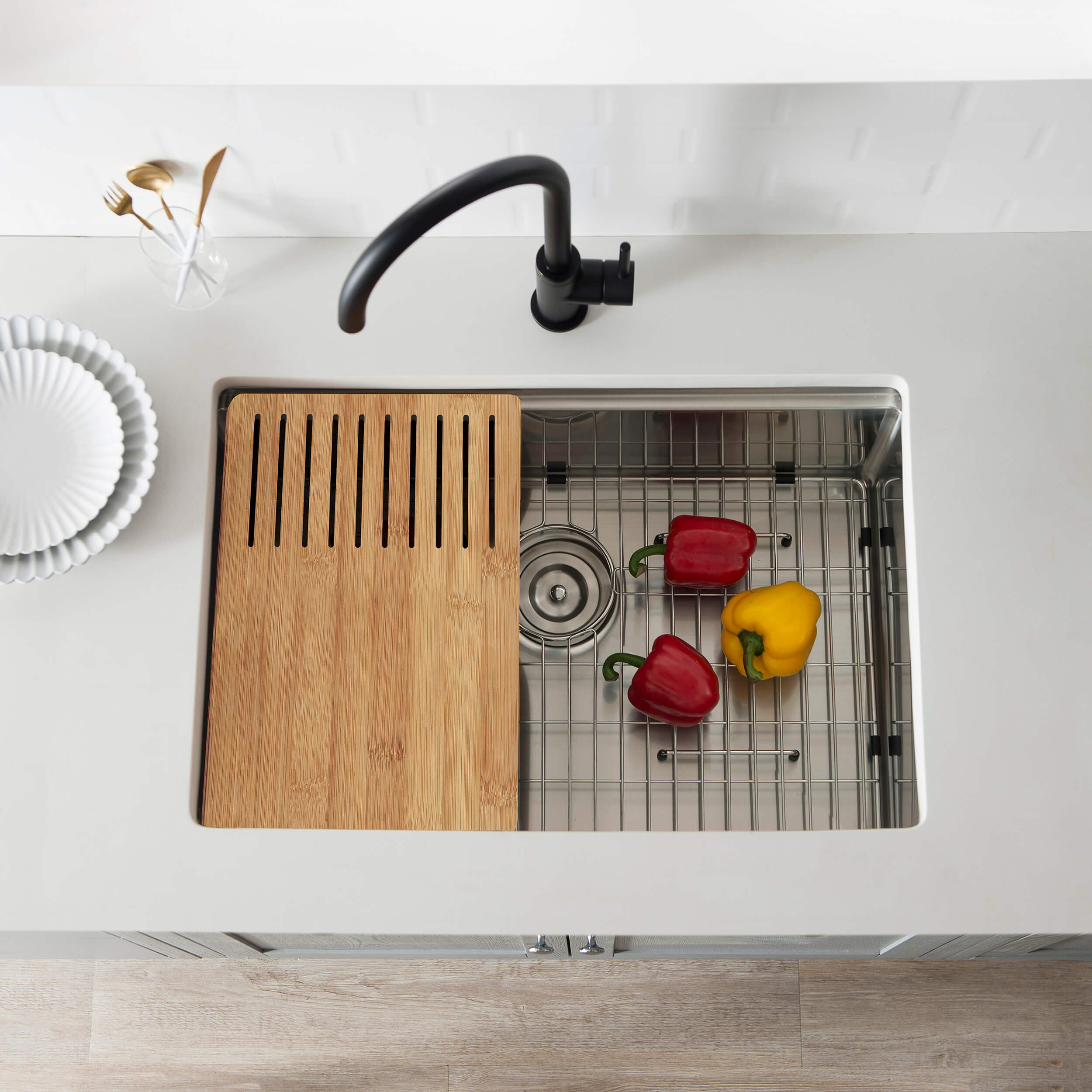 27" Handcrafted 316 Marine Grade Stainless Steel 16 Gauge Single Bowl Workstation Undermount Kitchen Sink