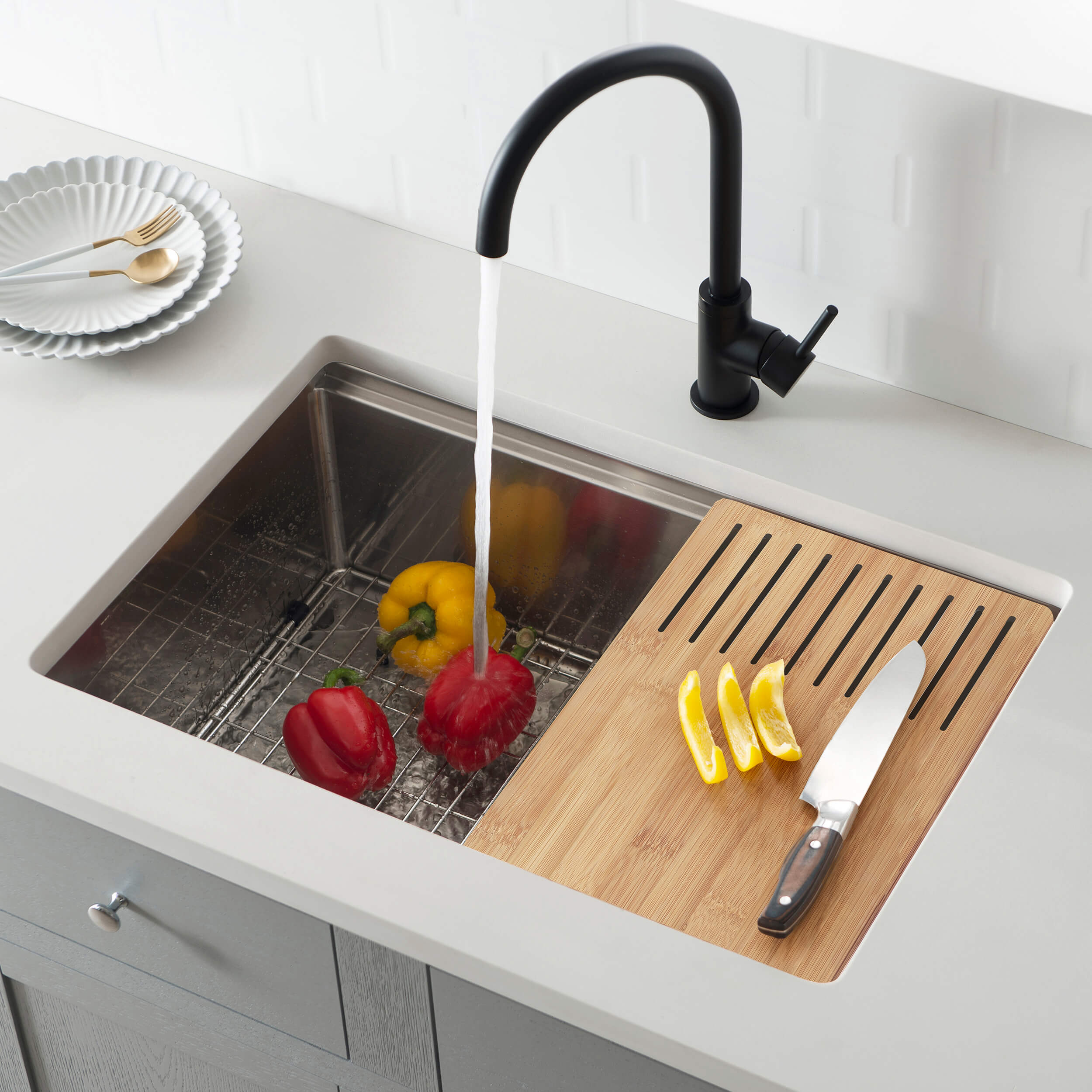 30" Handcrafted 316 Marine Grade Stainless Steel 16 Gauge Single Bowl Workstation Undermount Kitchen Sink