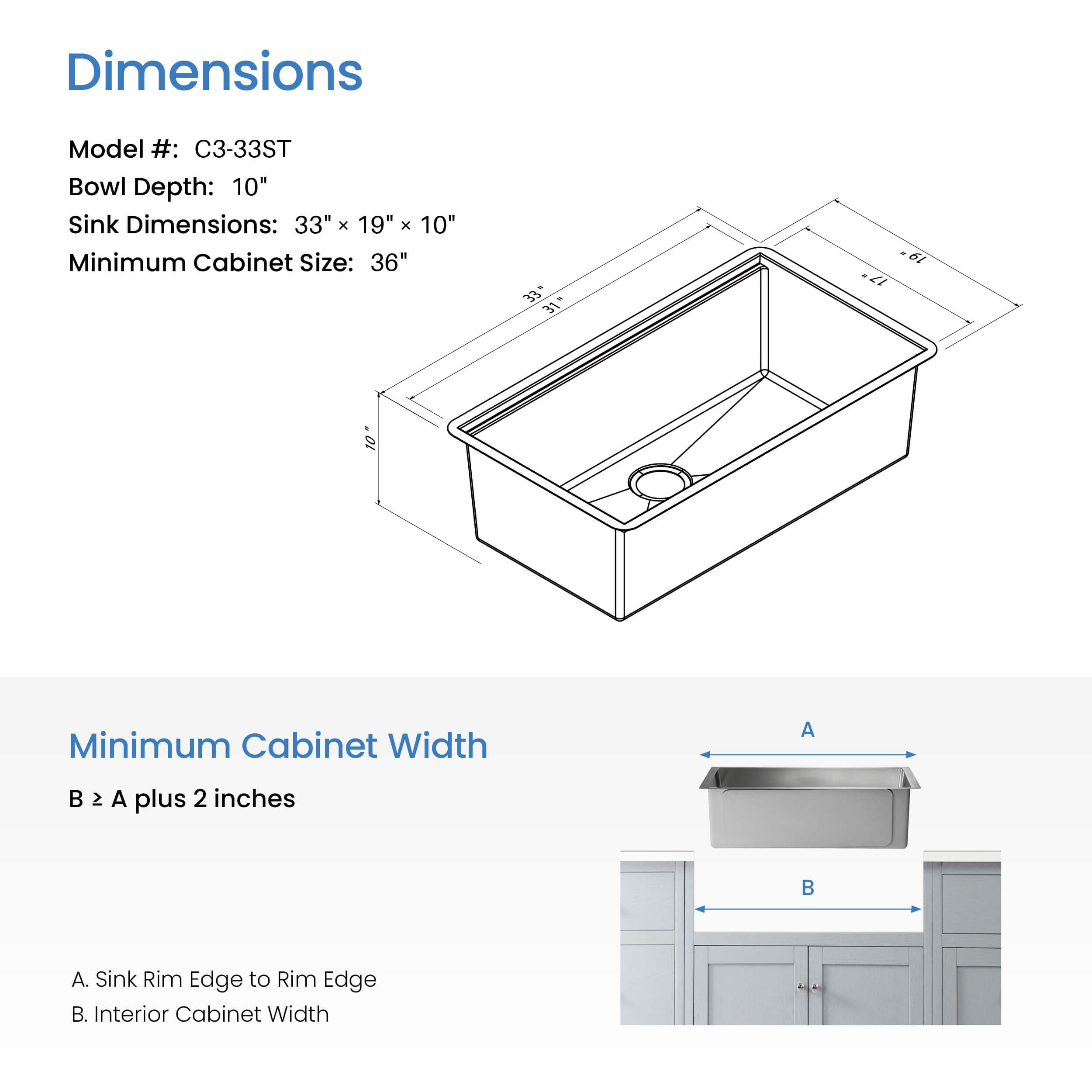 33" Handcrafted 316 Marine Grade Stainless Steel 16 Gauge Single Bowl Workstation Undermount Kitchen Sink