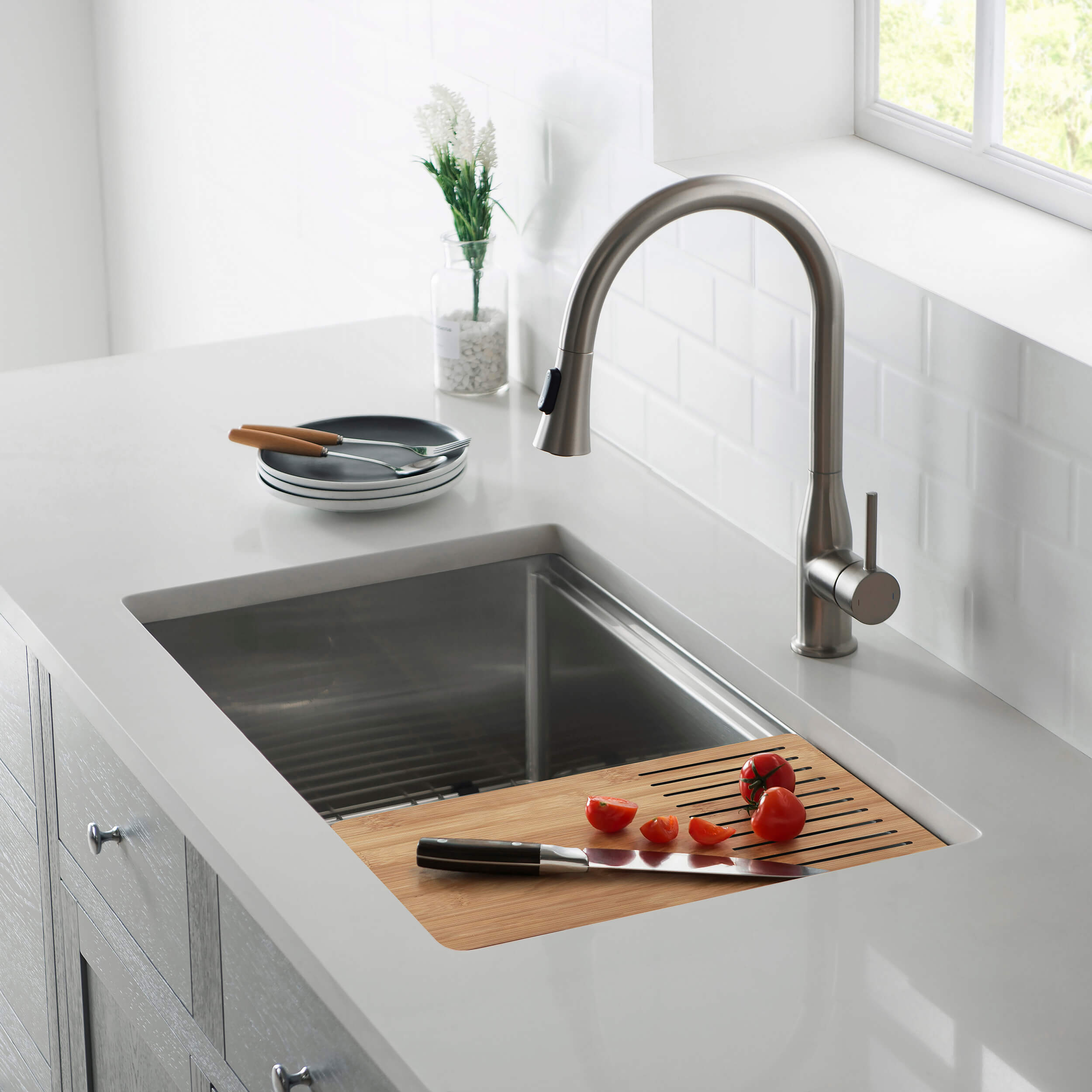 33" Handcrafted 316 Marine Grade Stainless Steel 16 Gauge Single Bowl Workstation Undermount Kitchen Sink