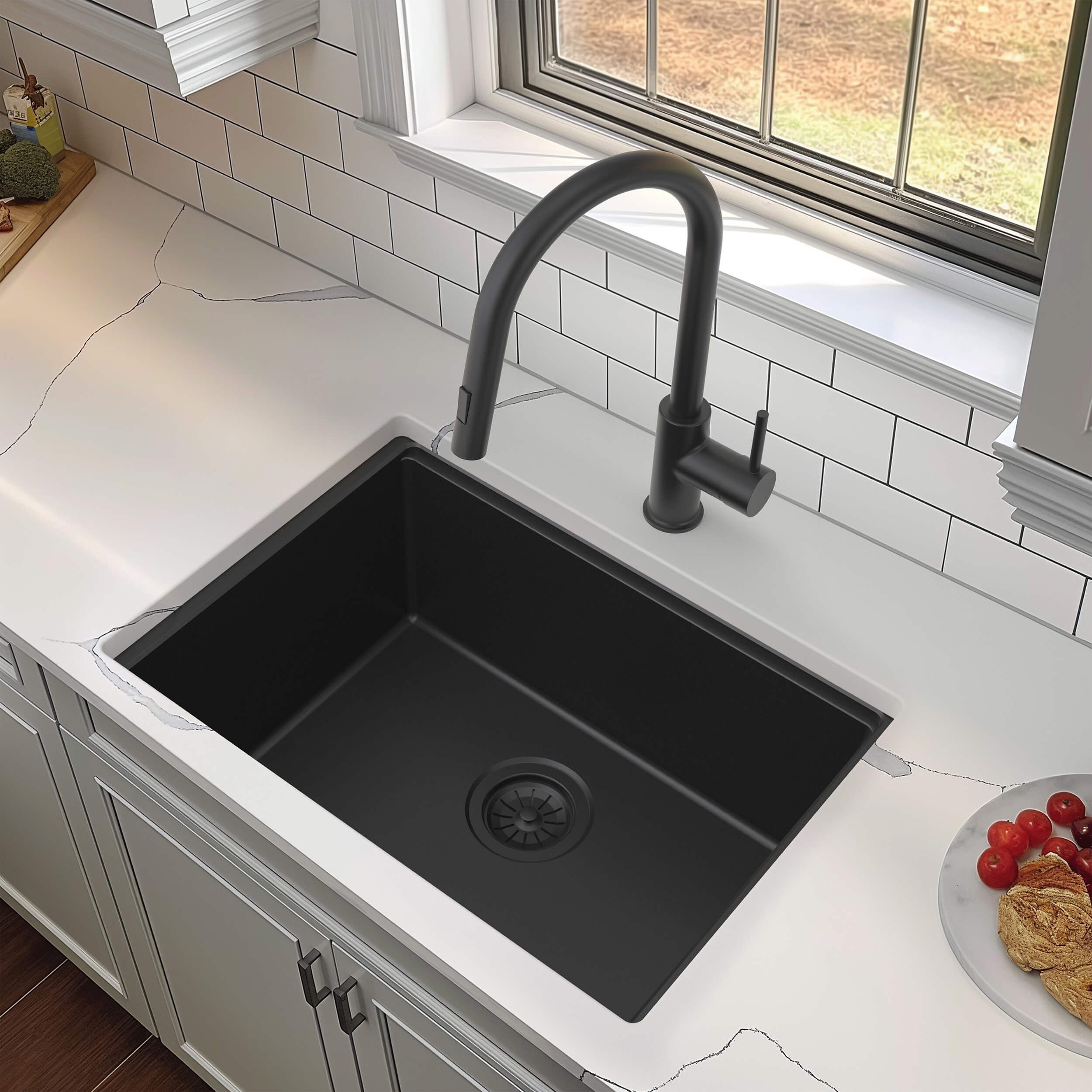 23" Undermount Workstation Single Bowl Quartz Kitchen Sink