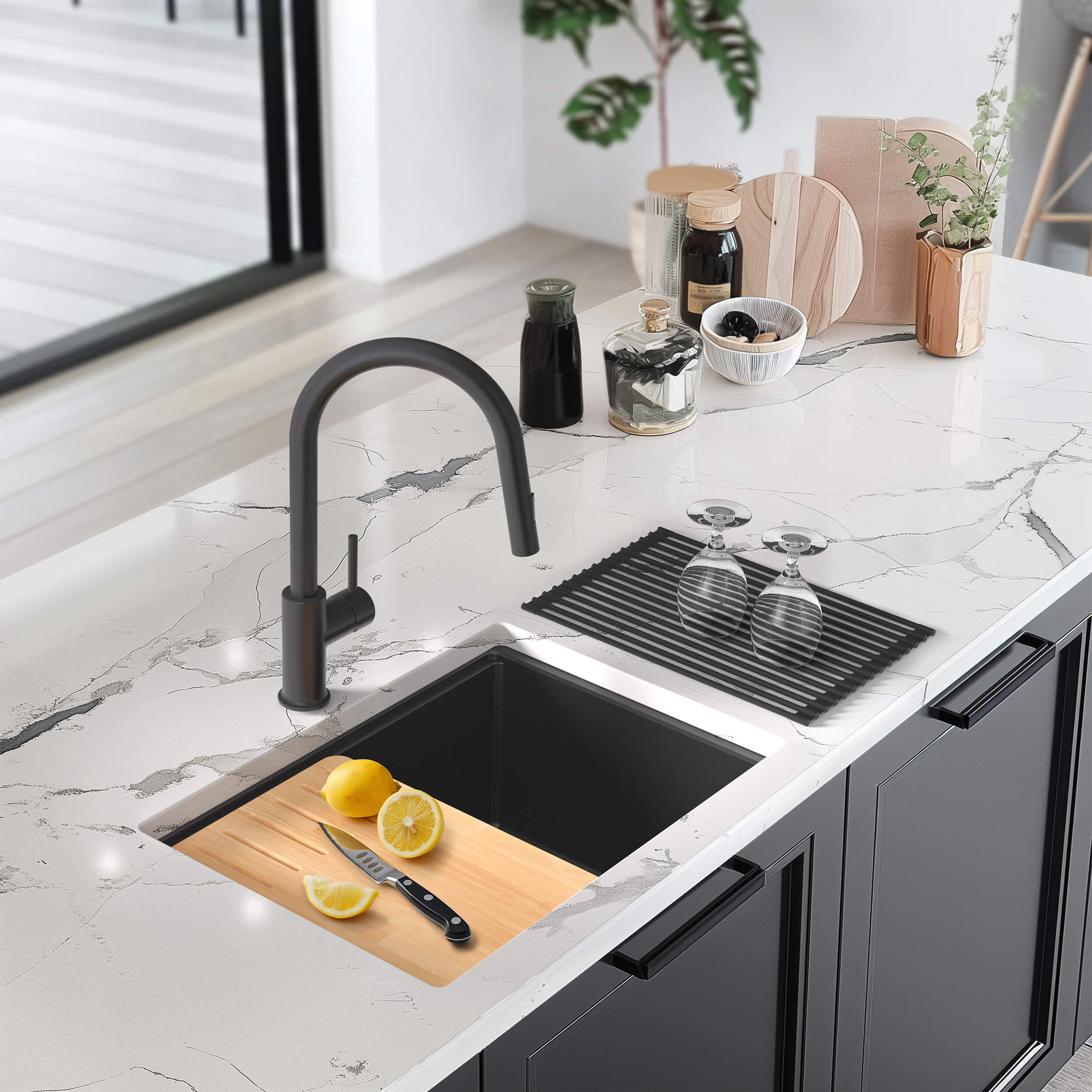 23" Undermount Workstation Single Bowl Quartz Kitchen Sink