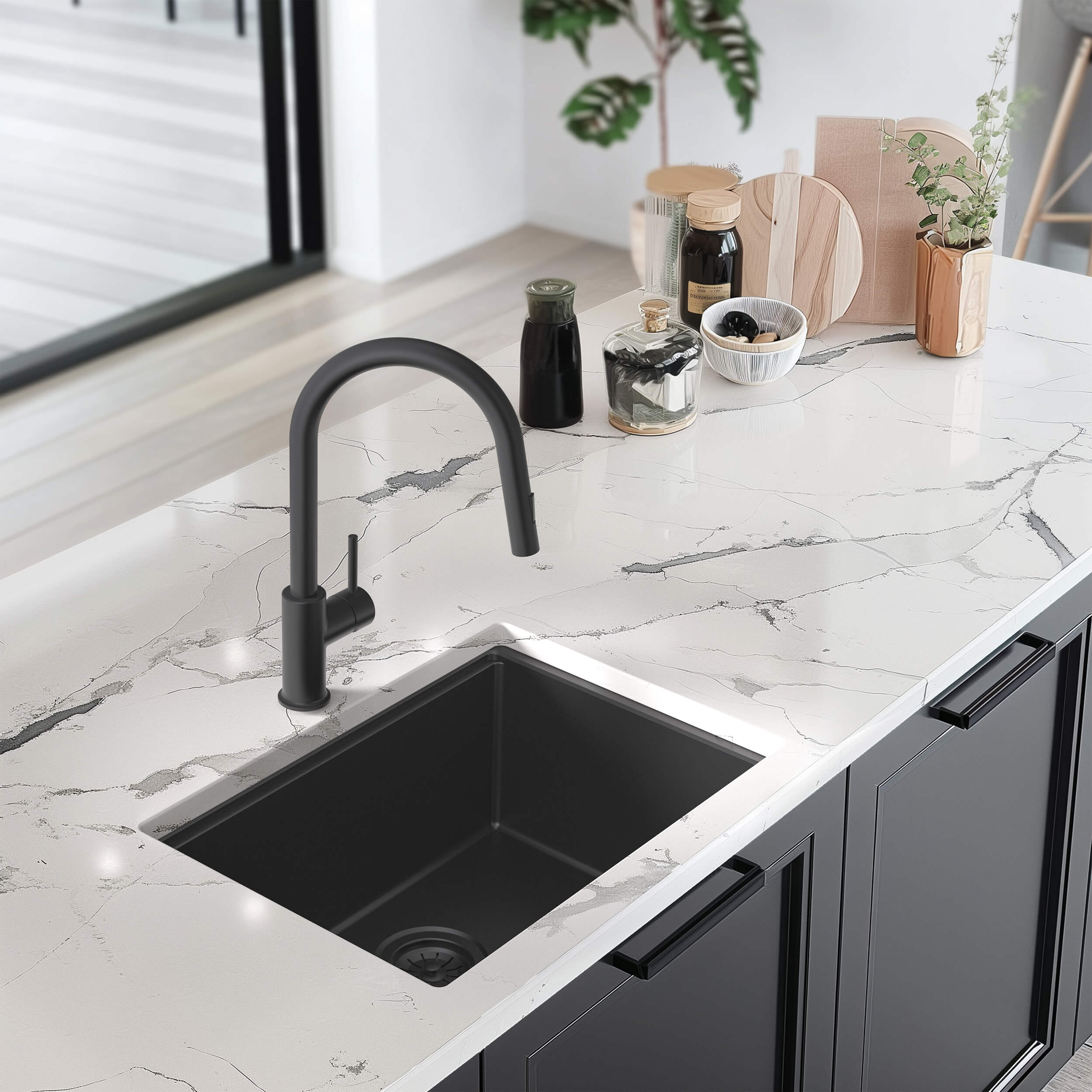 23" Undermount Workstation Single Bowl Quartz Kitchen Sink
