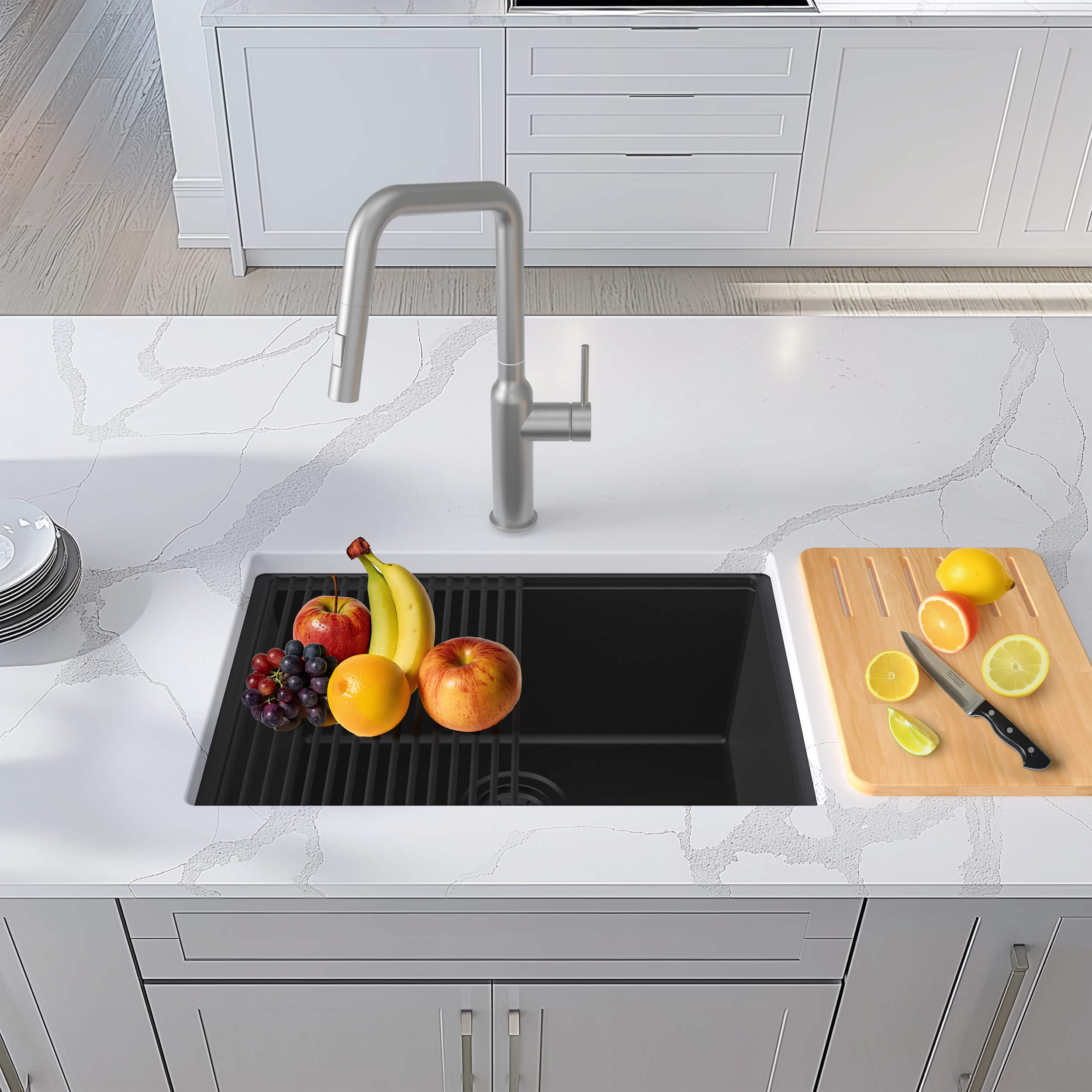 23" Undermount Workstation Single Bowl Quartz Kitchen Sink