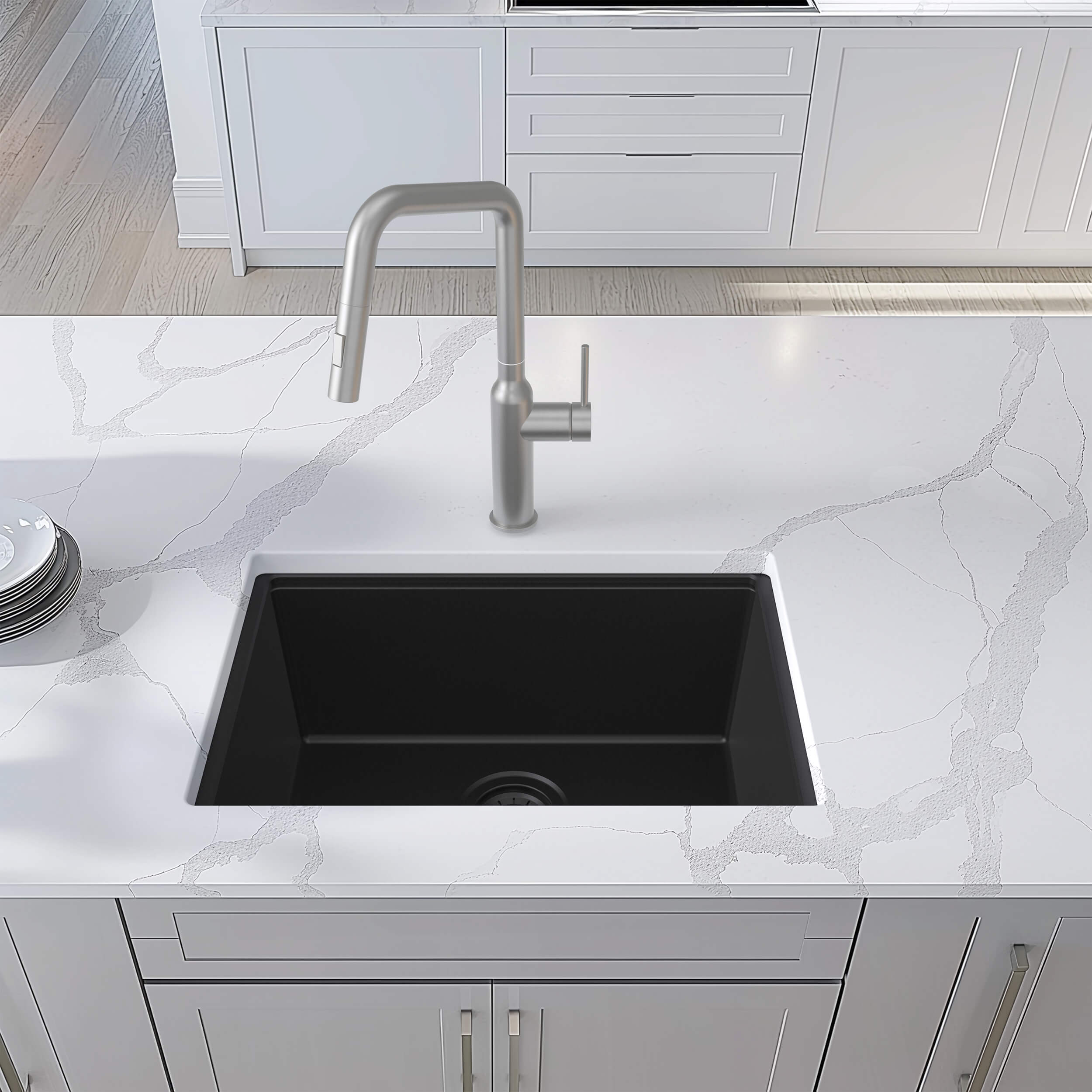 23" Undermount Workstation Single Bowl Quartz Kitchen Sink