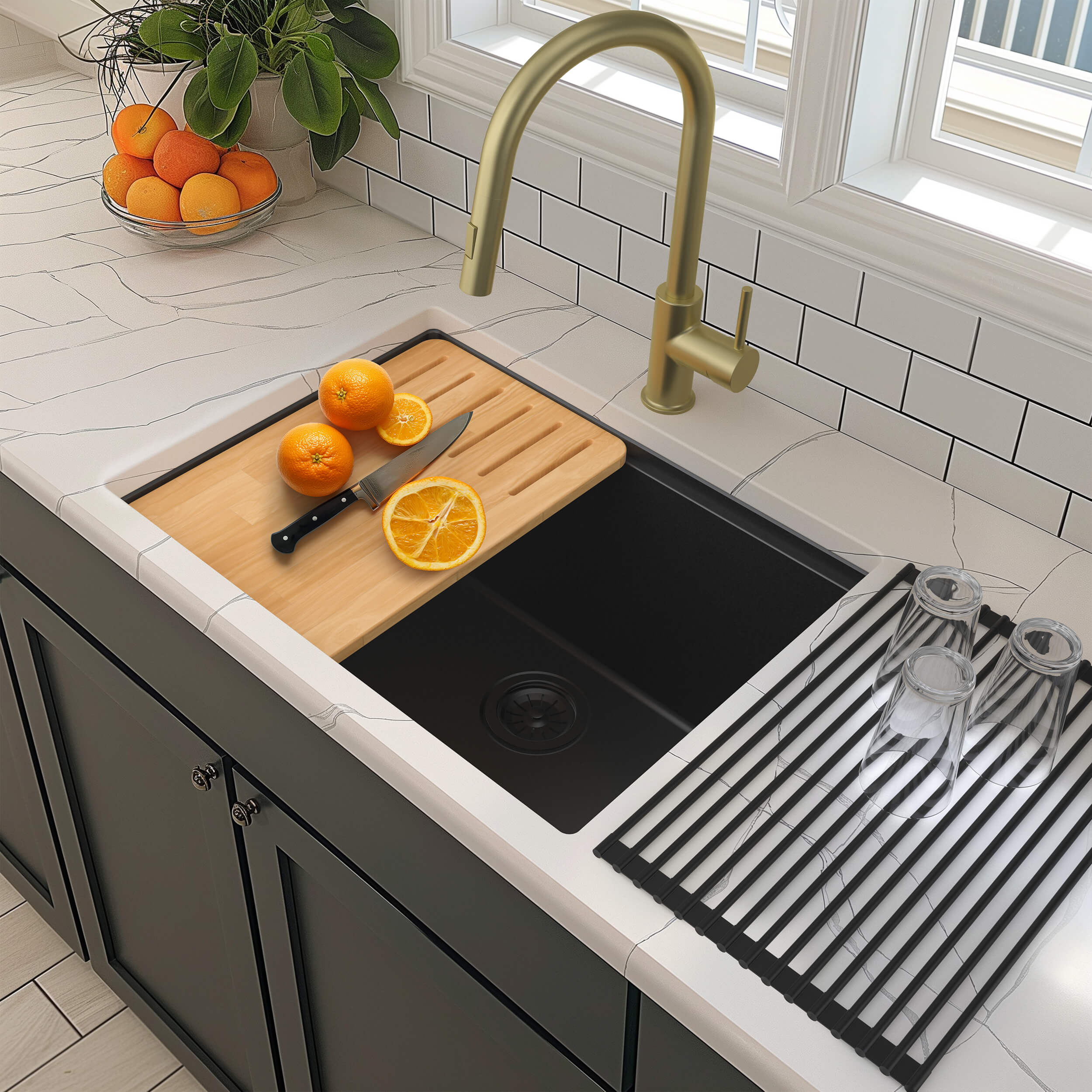 25" Undermount Workstation Single Bowl Quartz Kitchen Sink