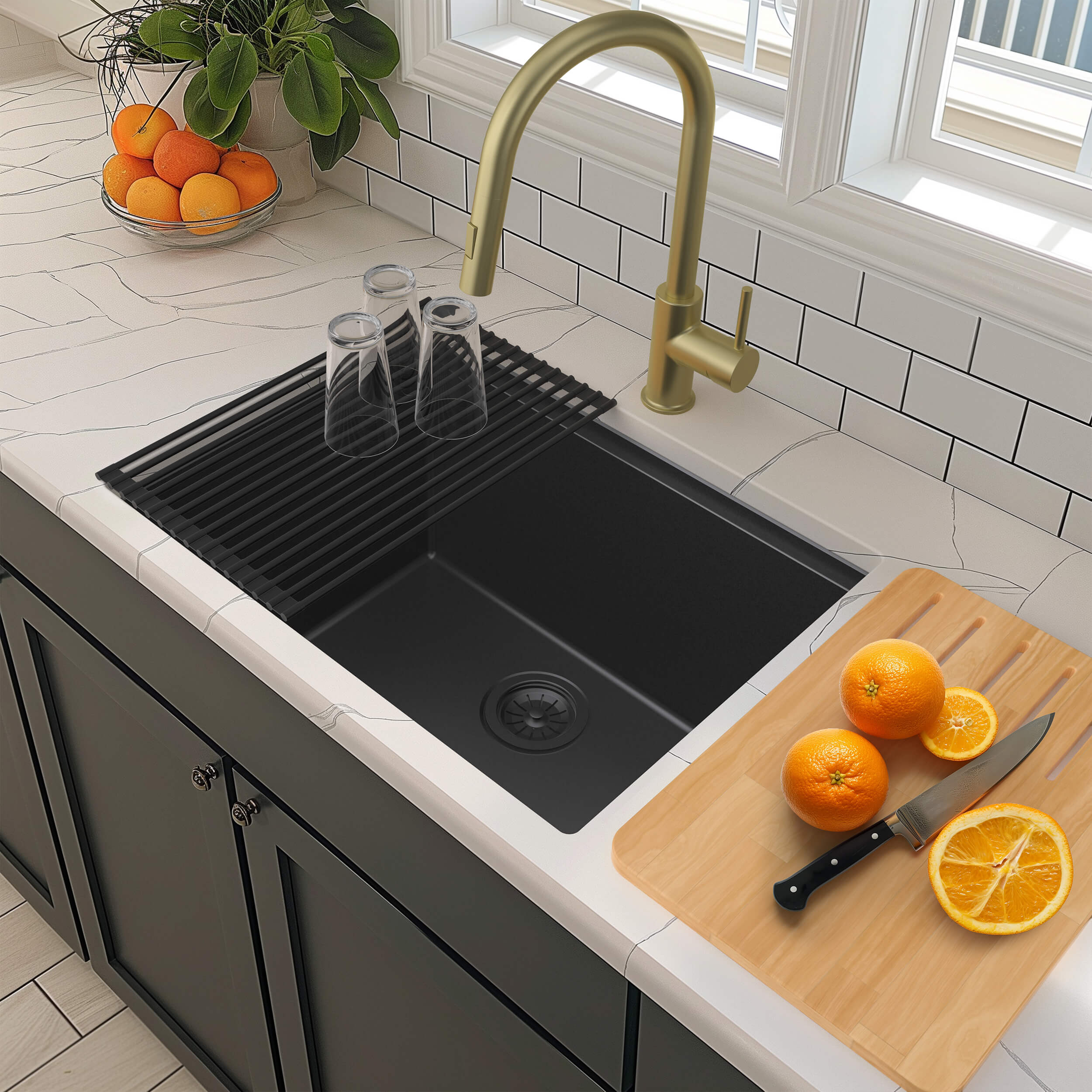 25" Undermount Workstation Single Bowl Quartz Kitchen Sink