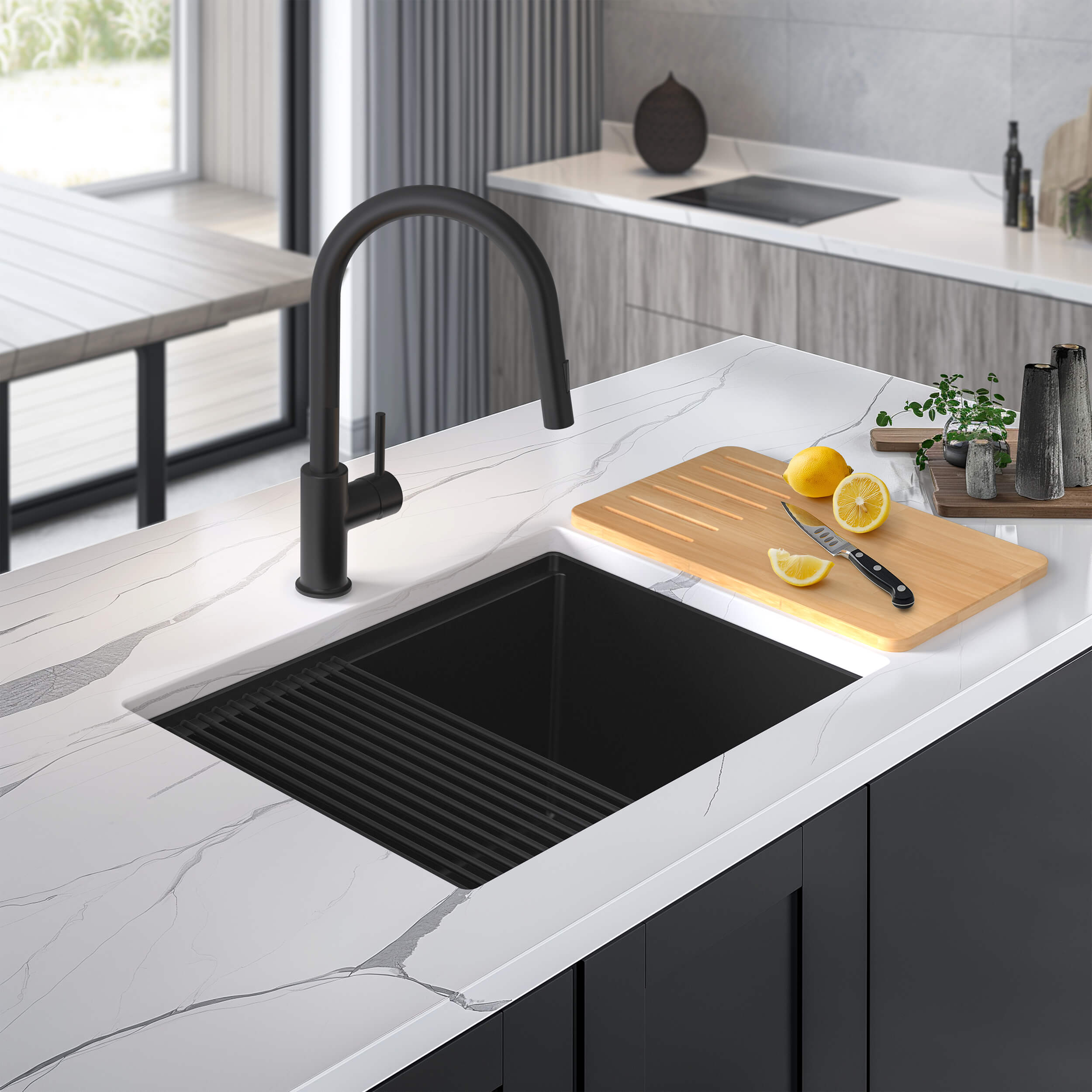 25" Undermount Workstation Single Bowl Quartz Kitchen Sink