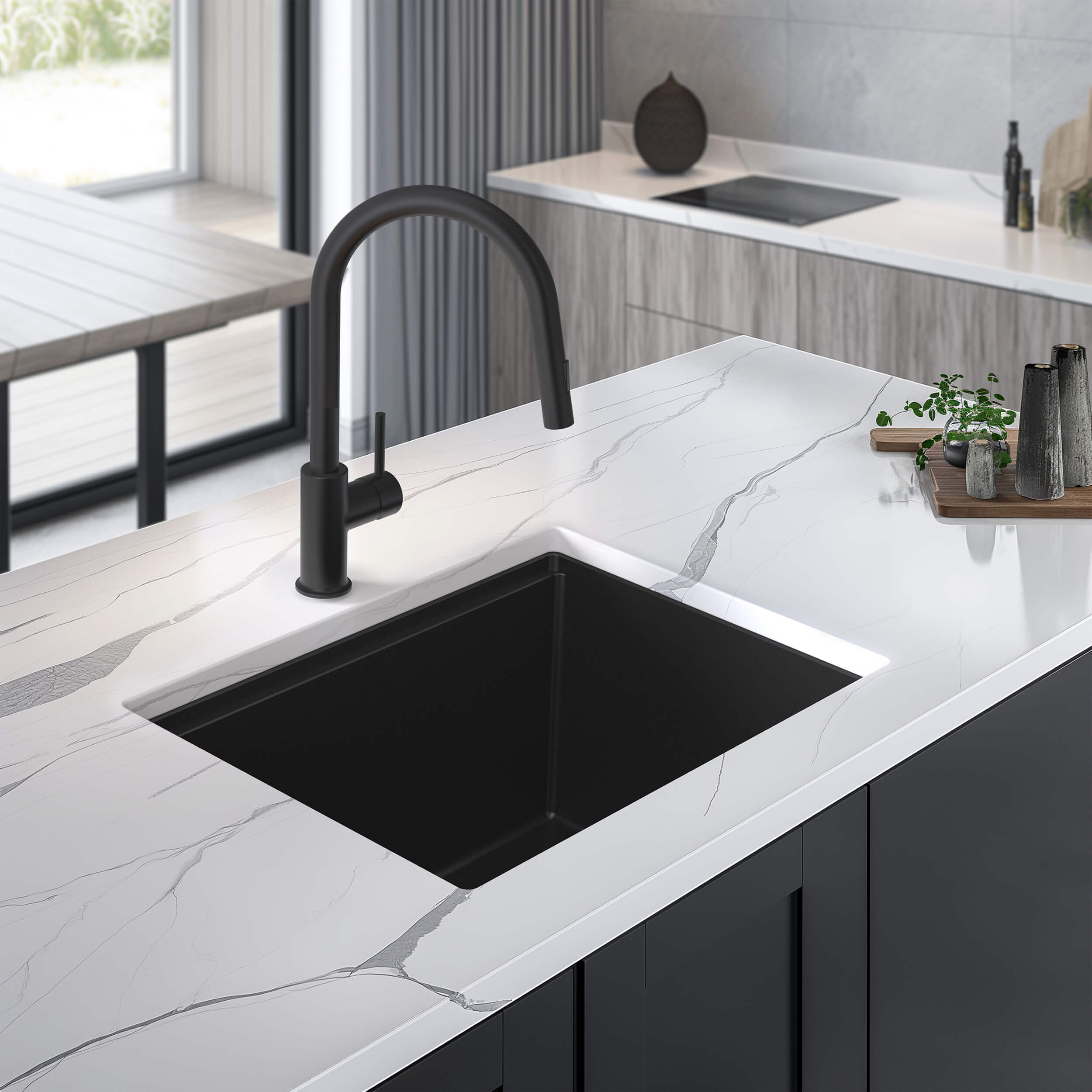 25" Undermount Workstation Single Bowl Quartz Kitchen Sink