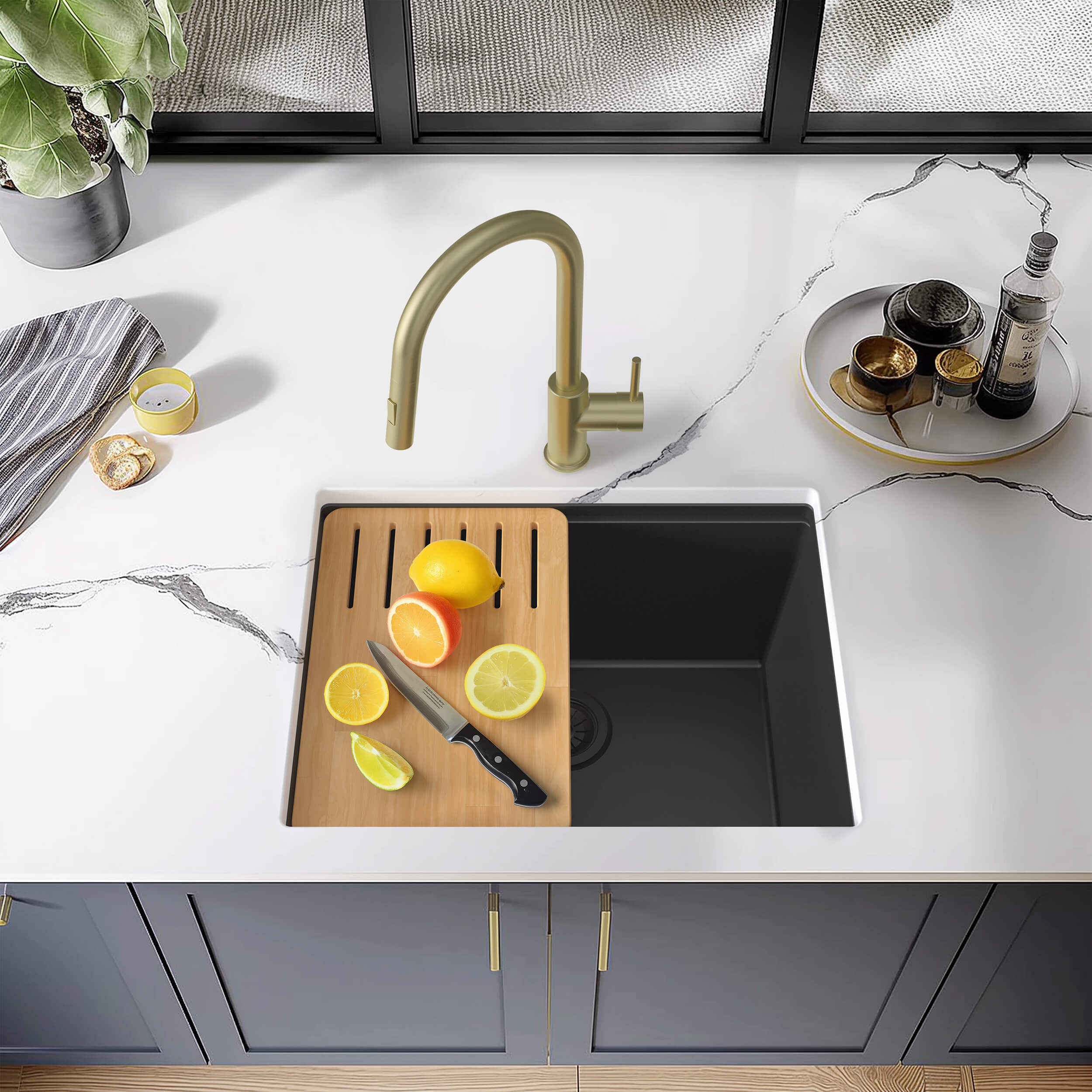 25" Undermount Workstation Single Bowl Quartz Kitchen Sink