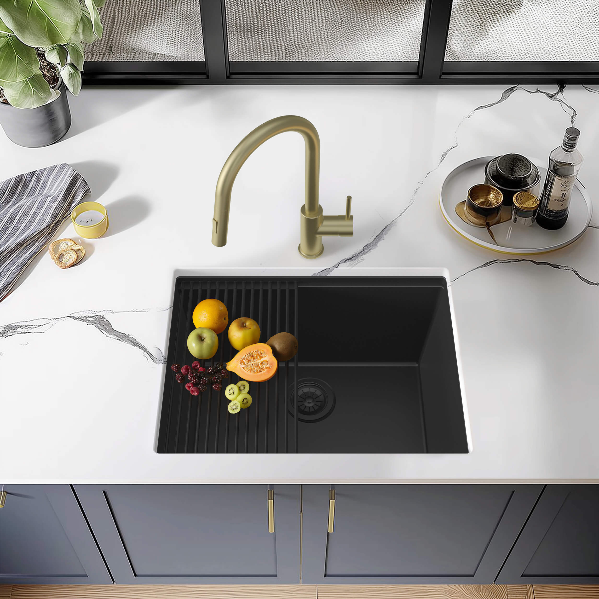25" Undermount Workstation Single Bowl Quartz Kitchen Sink