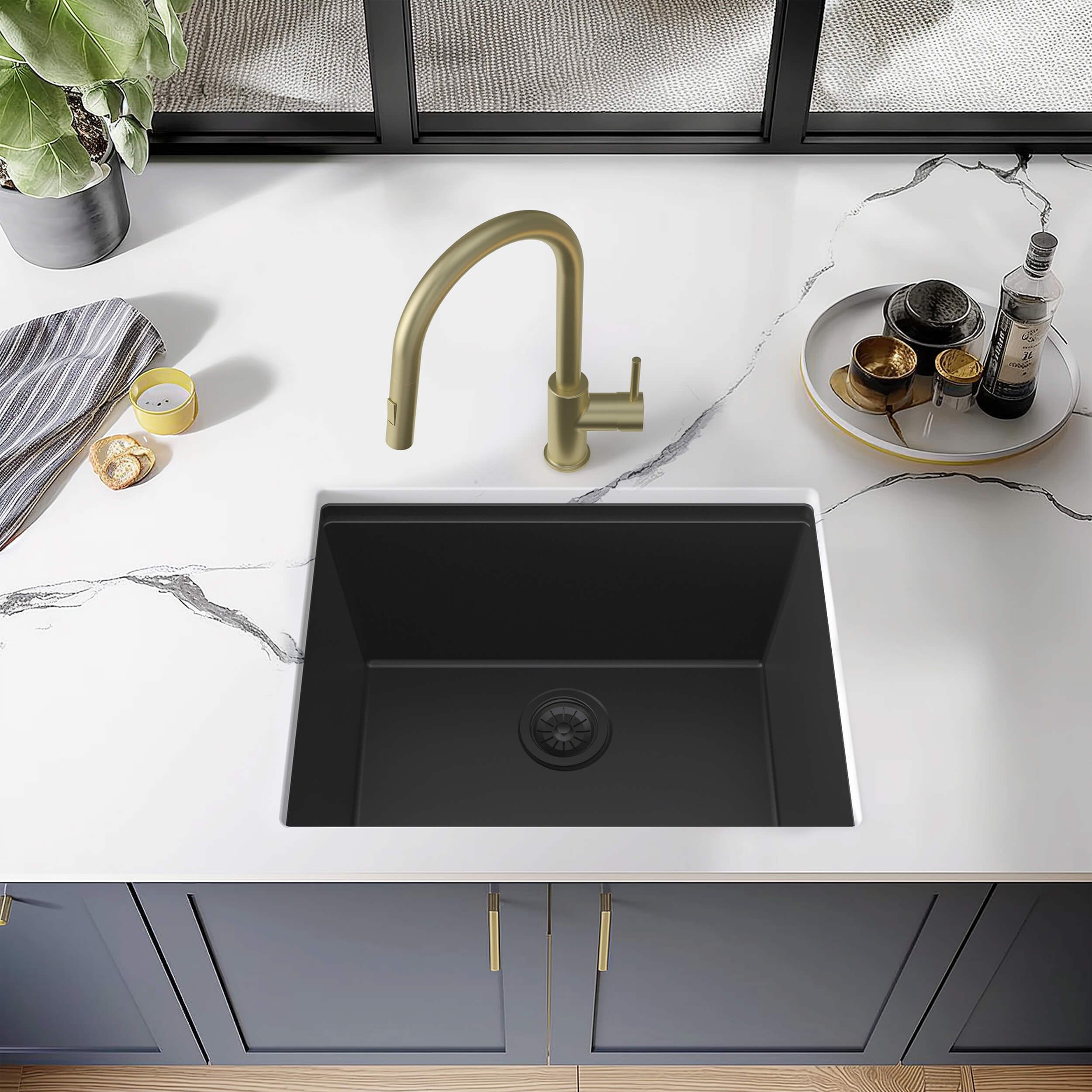 25" Undermount Workstation Single Bowl Quartz Kitchen Sink
