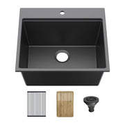 25" Top-Mount Workstation Single Bowl Quartz Kitchen Sink