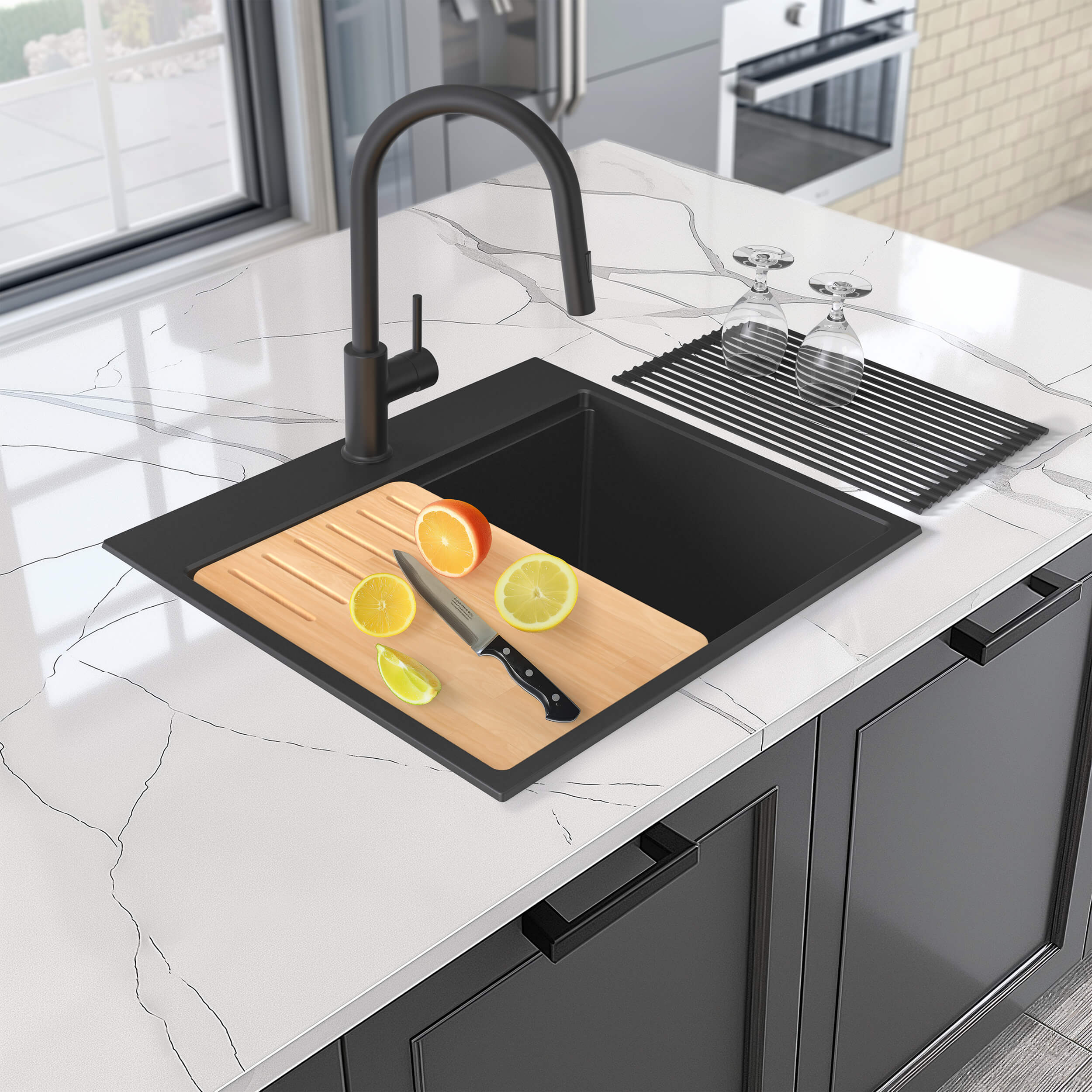 25" Top-Mount Workstation Single Bowl Quartz Kitchen Sink