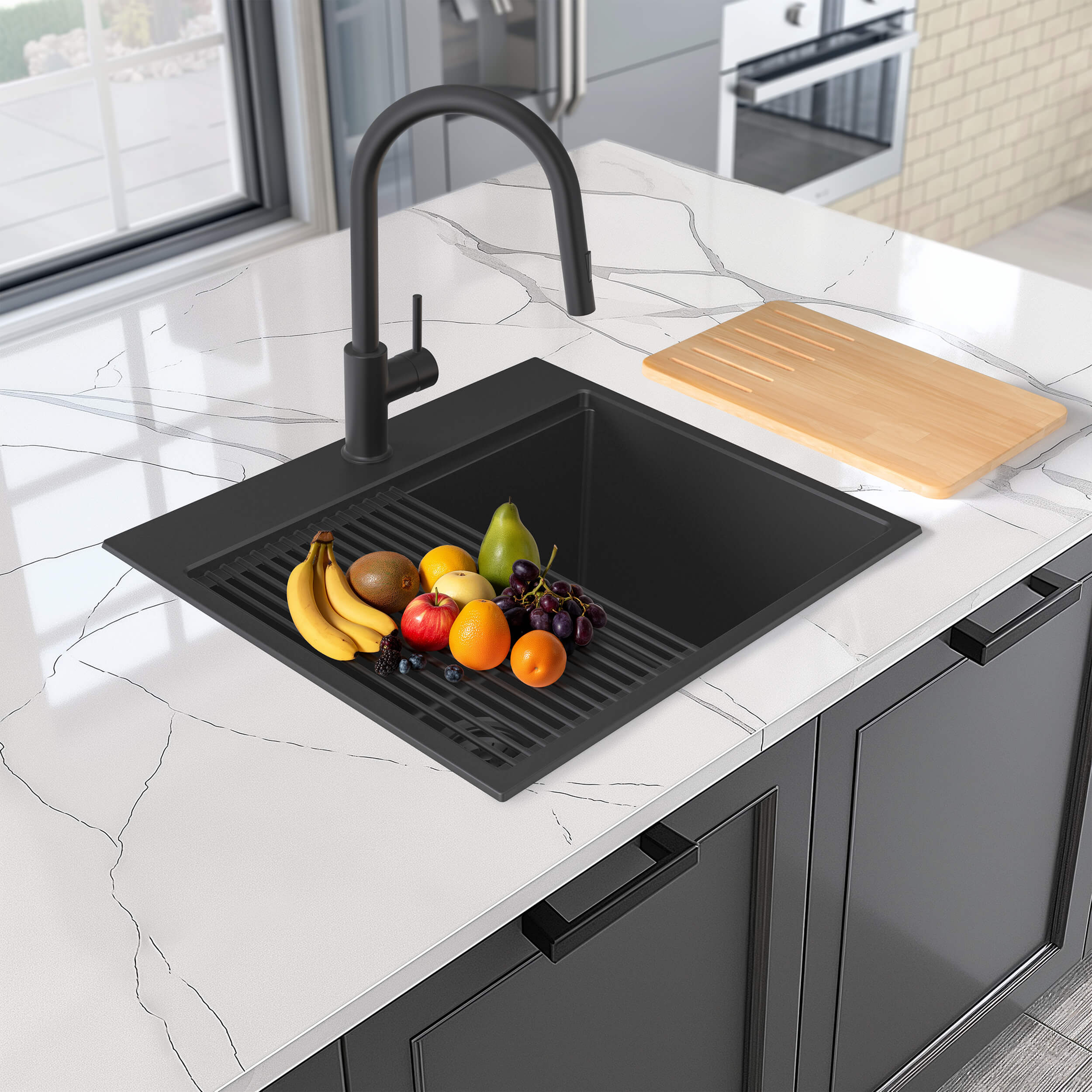 25" Top-Mount Workstation Single Bowl Quartz Kitchen Sink